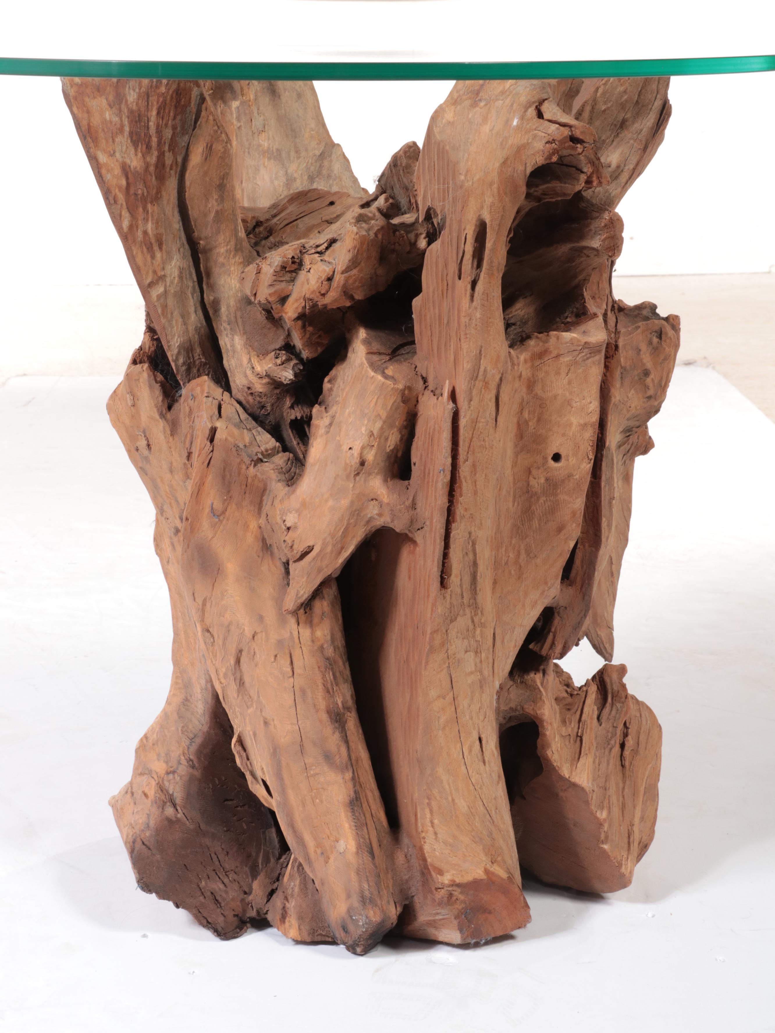 Crate & Barrel Driftwood and Glass Top  Side Table