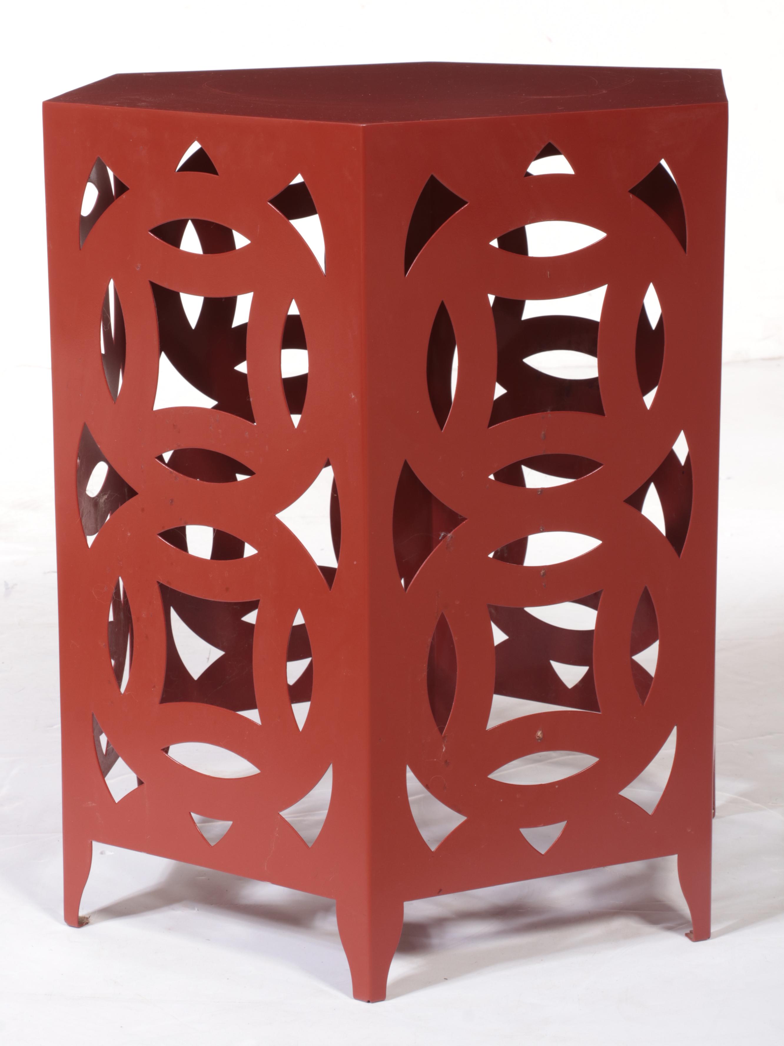 Crate & Barrel "Ginger" Painted and Reticulated Metal Hexagonal Side Table