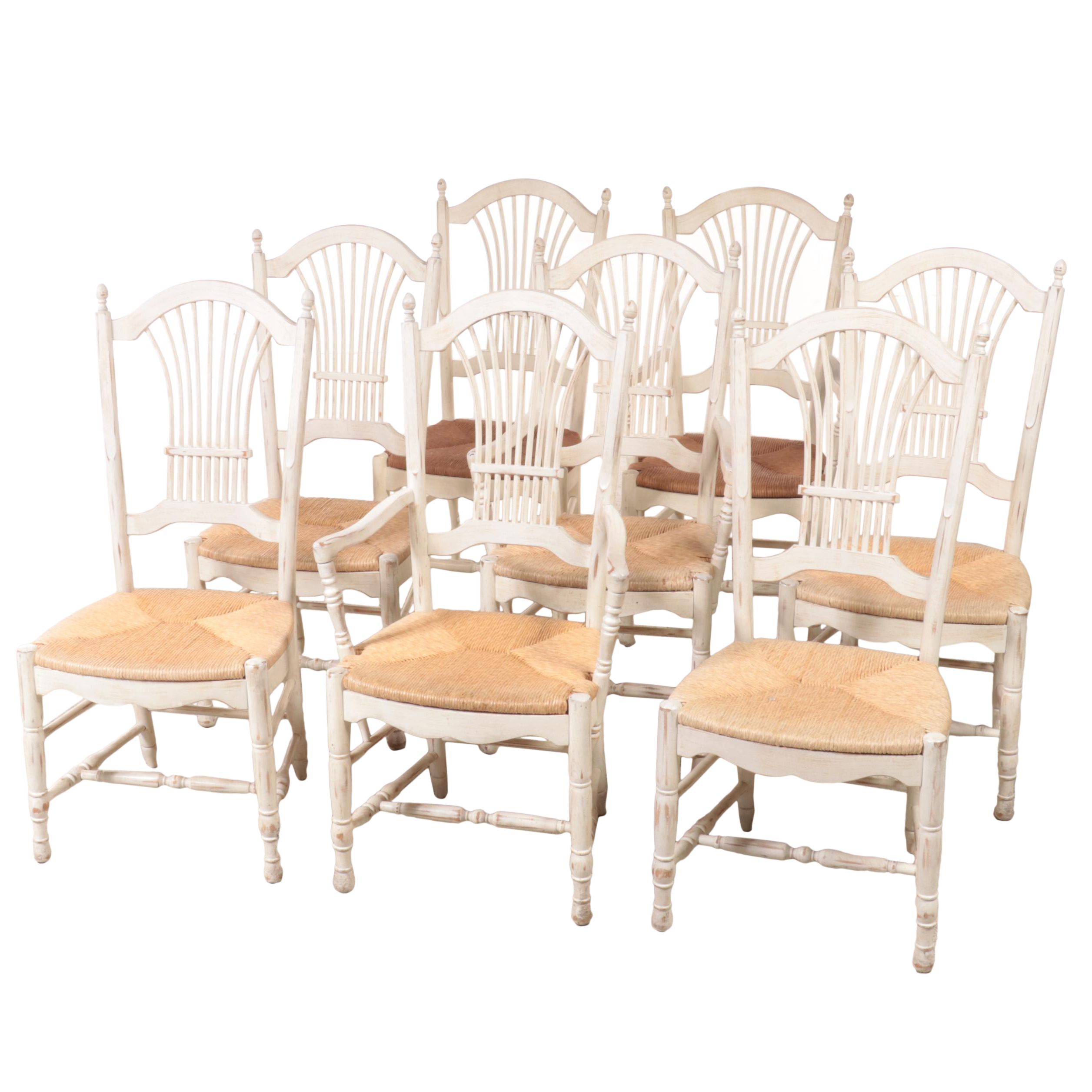Six French Provincial Style White-Painted Dining Chairs, Late 20th Century