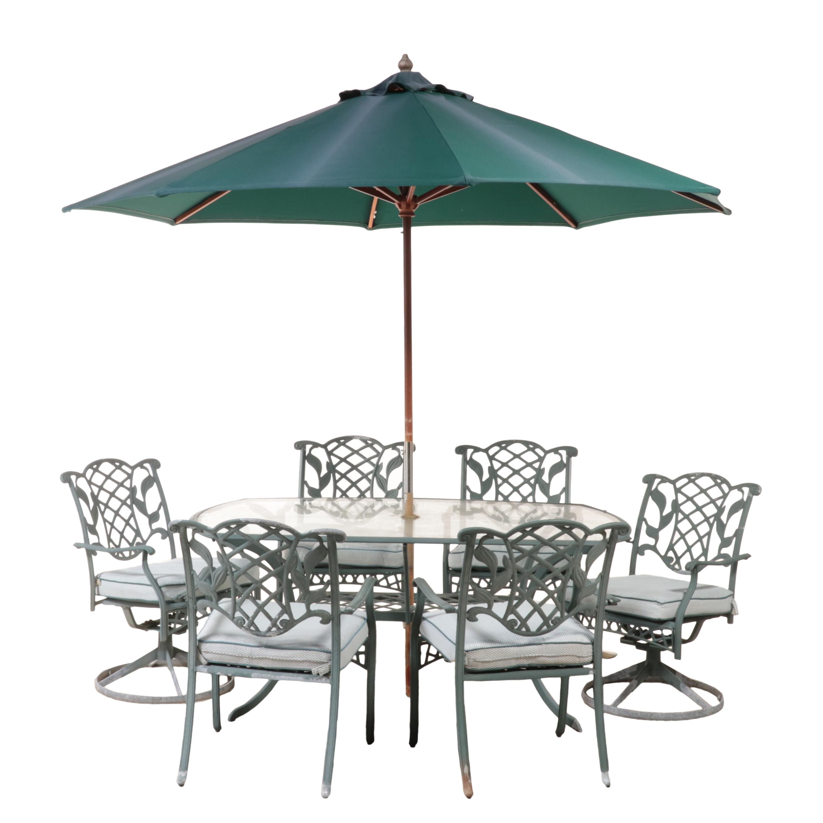 Painted Cast Aluminum Patio Dining Set with Umbrella