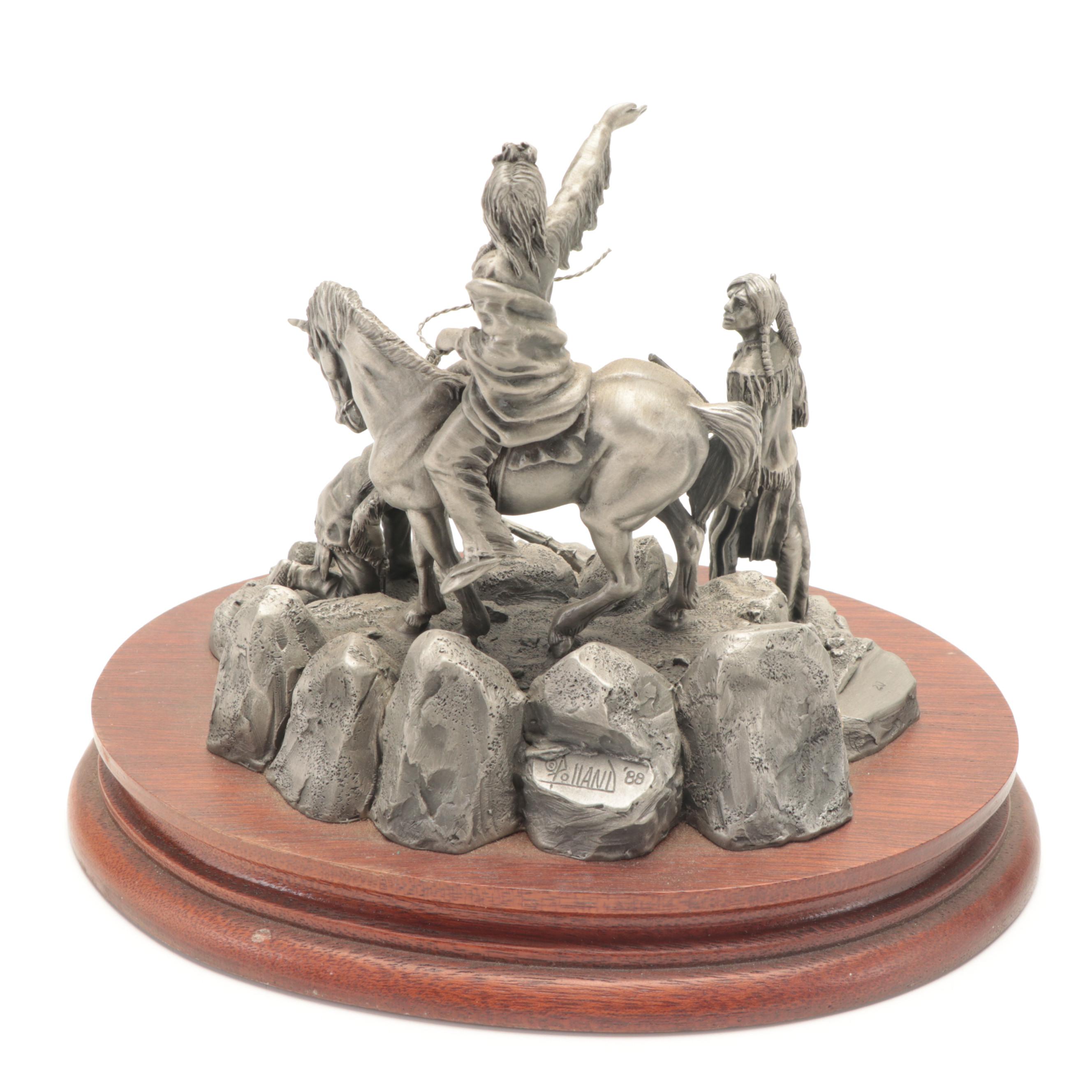 Don Polland Pewter Sculptures "Chief Joseph" and "Marauders", 1980s