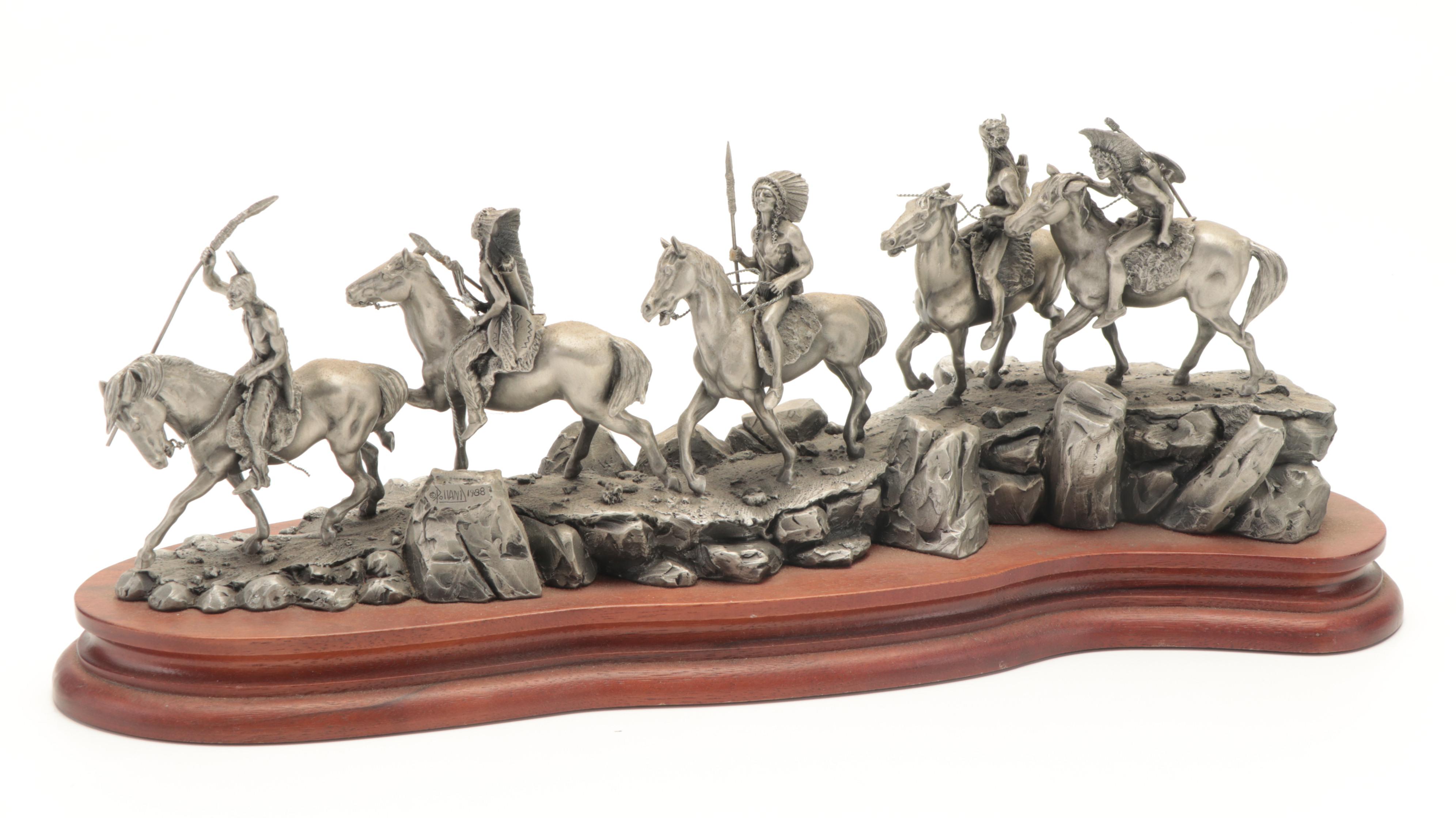 Don Polland Pewter Sculptures "Chief Joseph" and "Marauders", 1980s