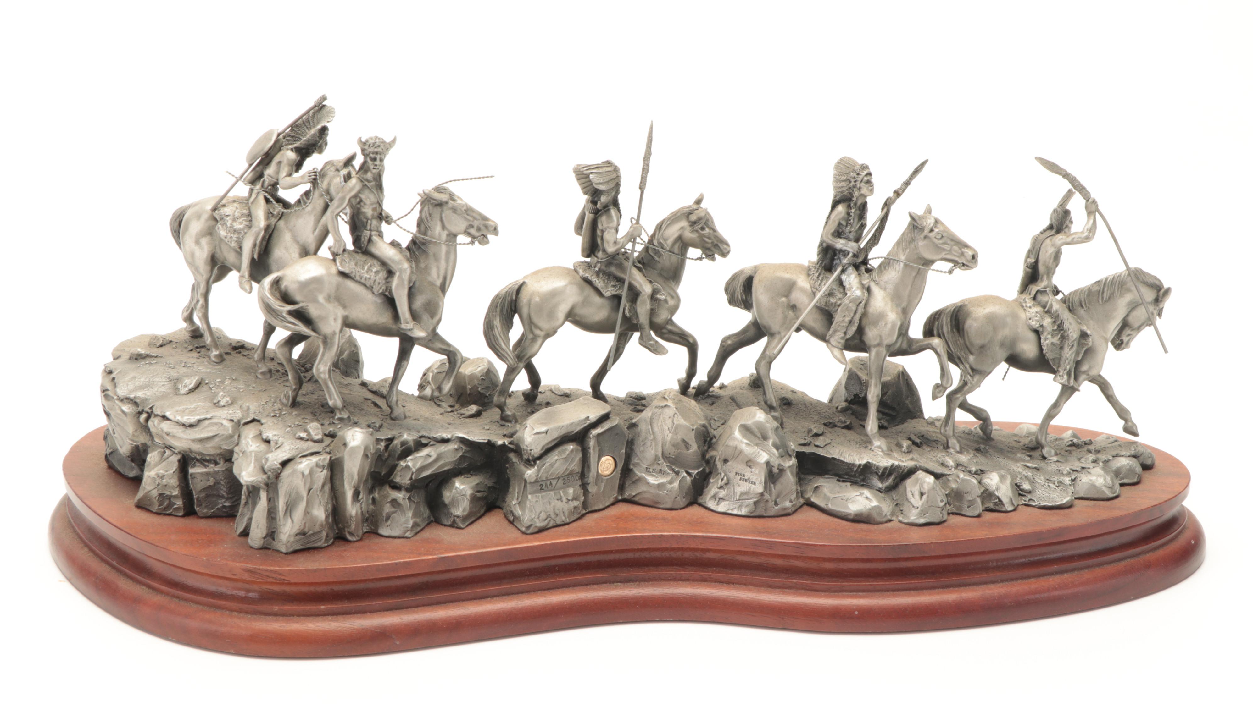 Don Polland Pewter Sculptures "Chief Joseph" and "Marauders", 1980s