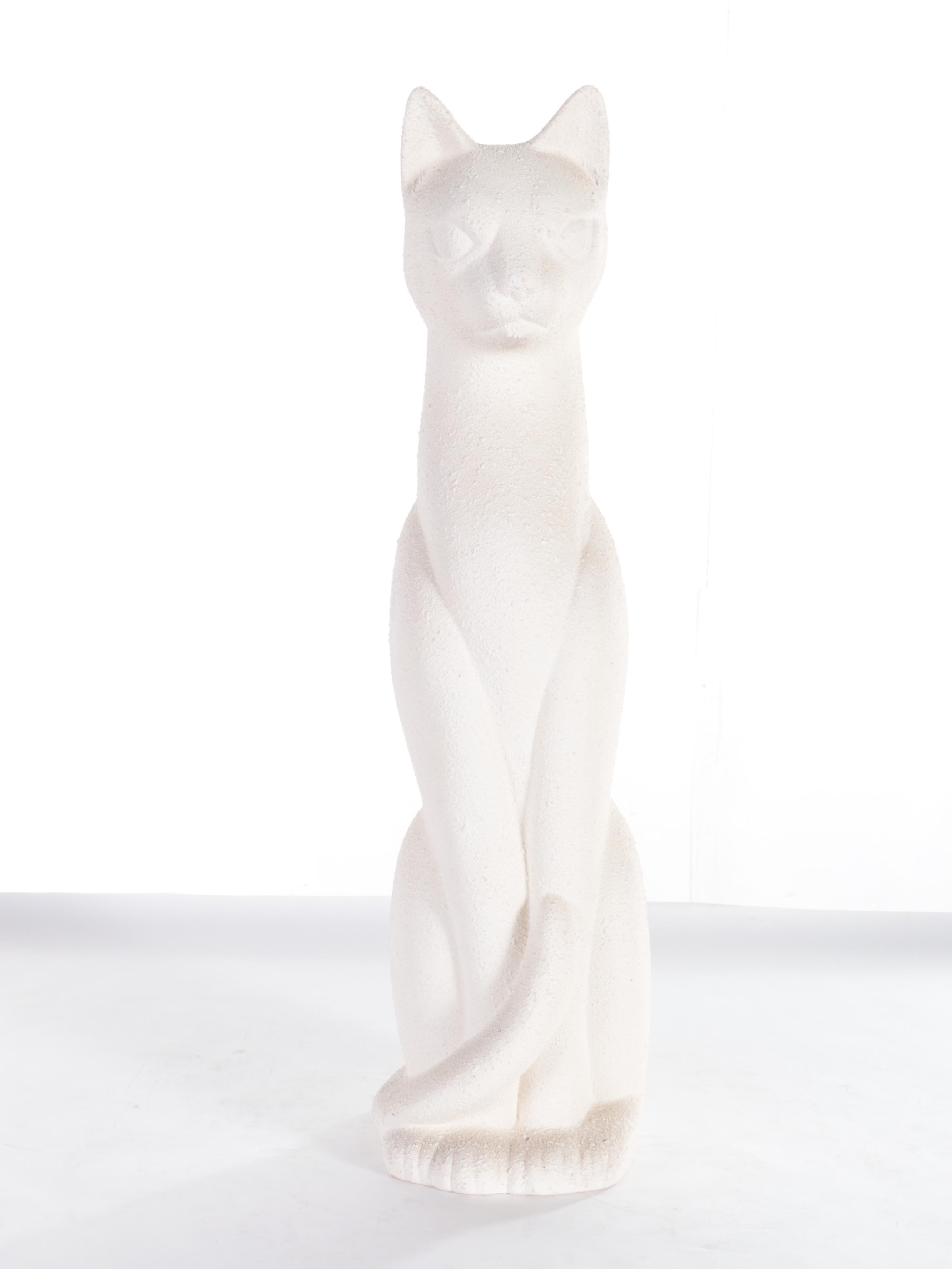 Plaster Cast Sculpture of Cat and Illustration Book "A Cat" by Leonard Michaels