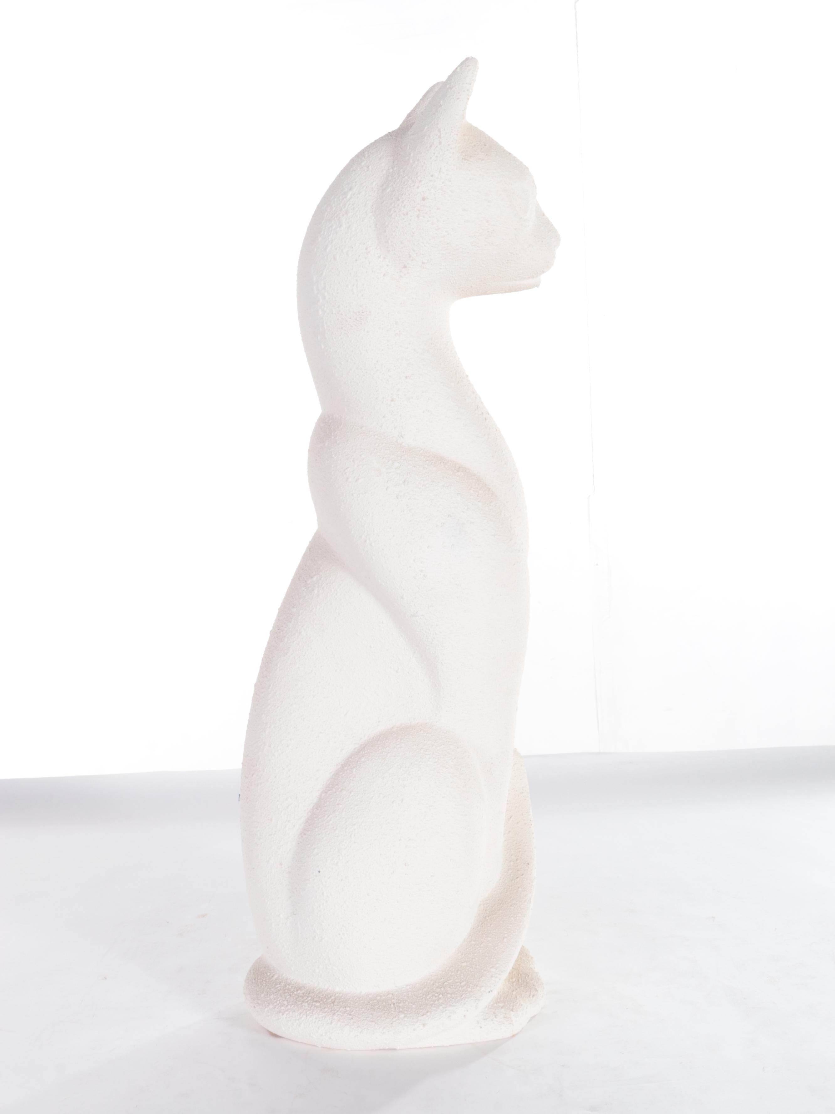 Plaster Cast Sculpture of Cat and Illustration Book "A Cat" by Leonard Michaels