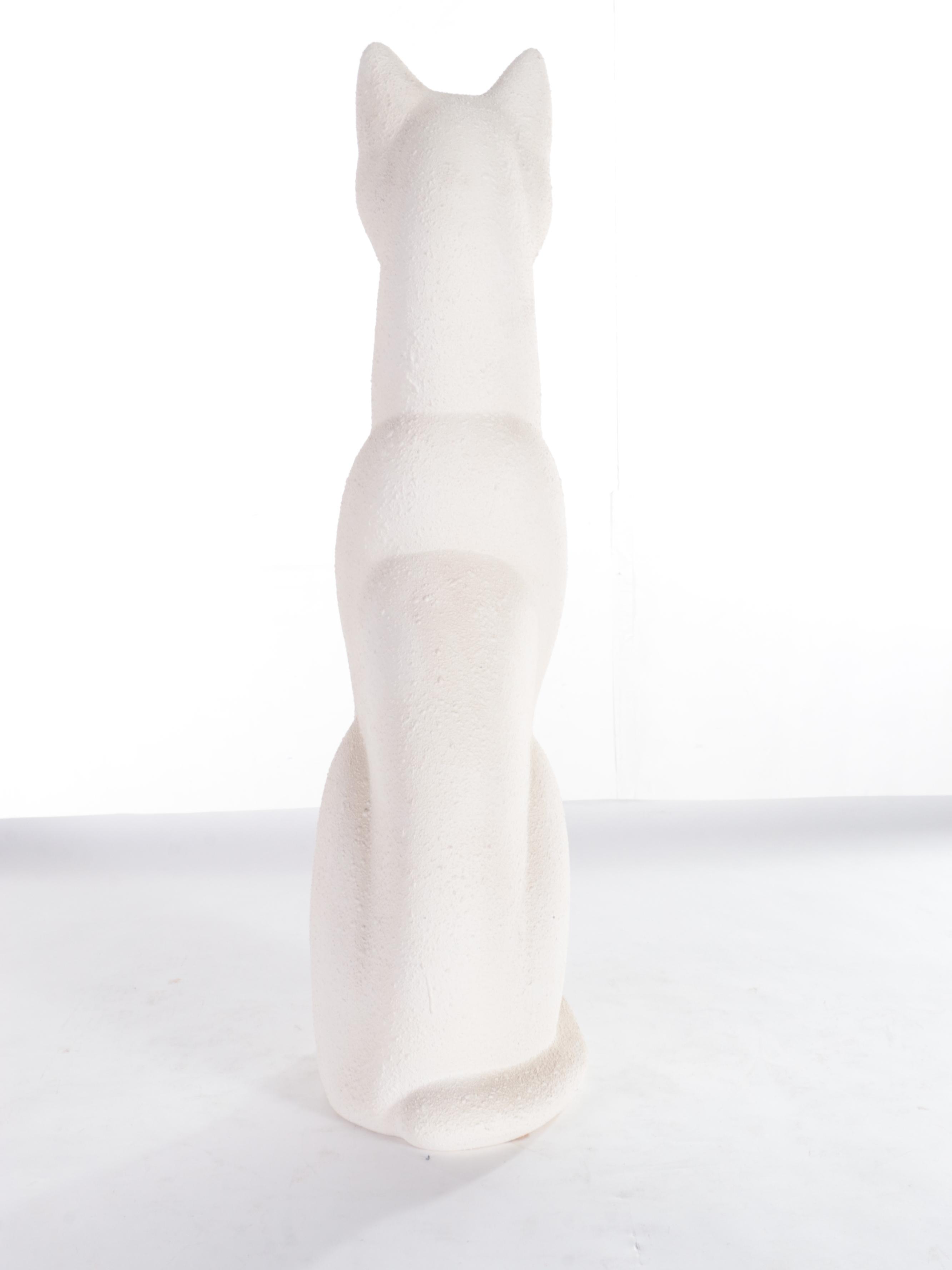 Plaster Cast Sculpture of Cat and Illustration Book "A Cat" by Leonard Michaels