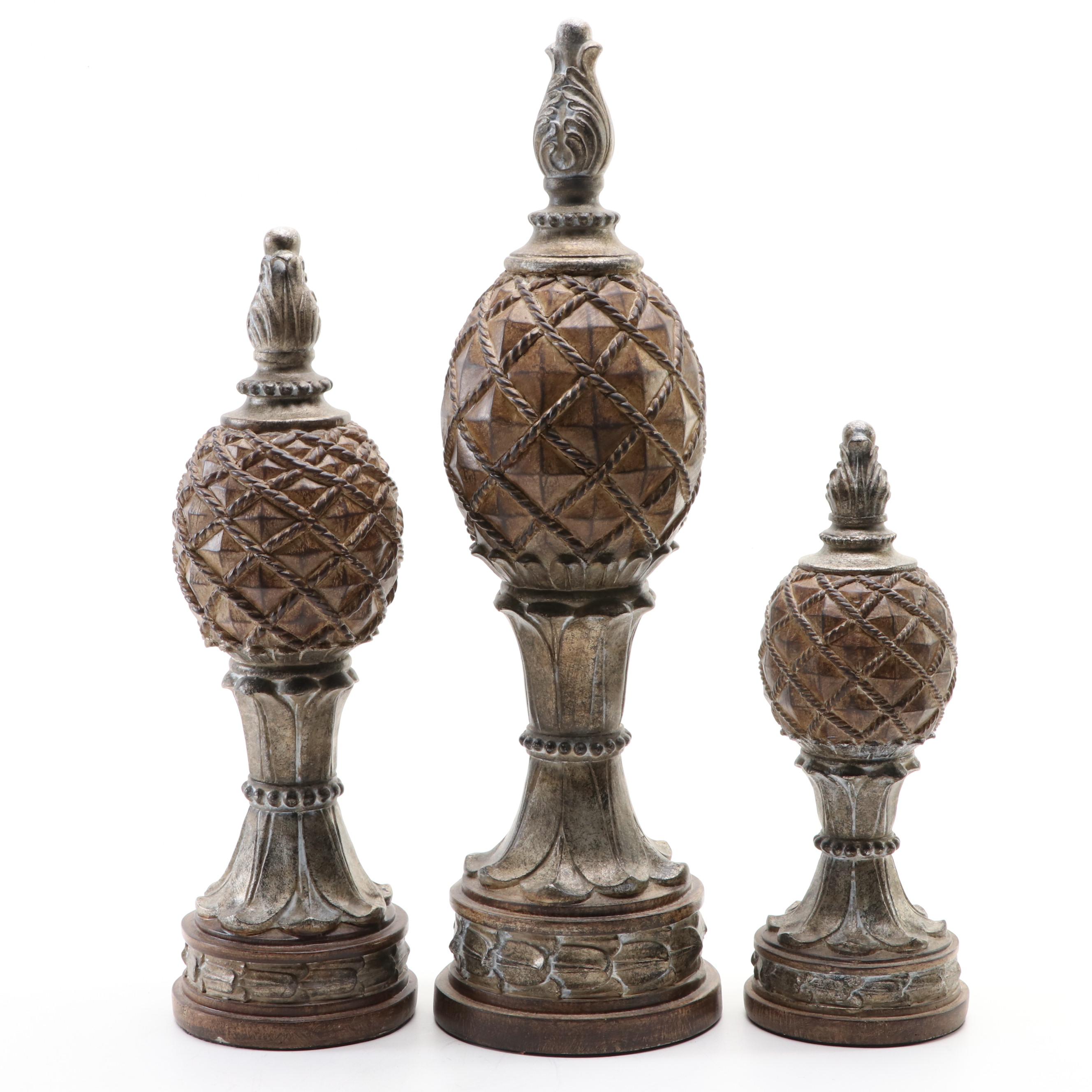 Neoclassical Style Pineapple Figurines with Toyo Trading Co. Decorative Plate