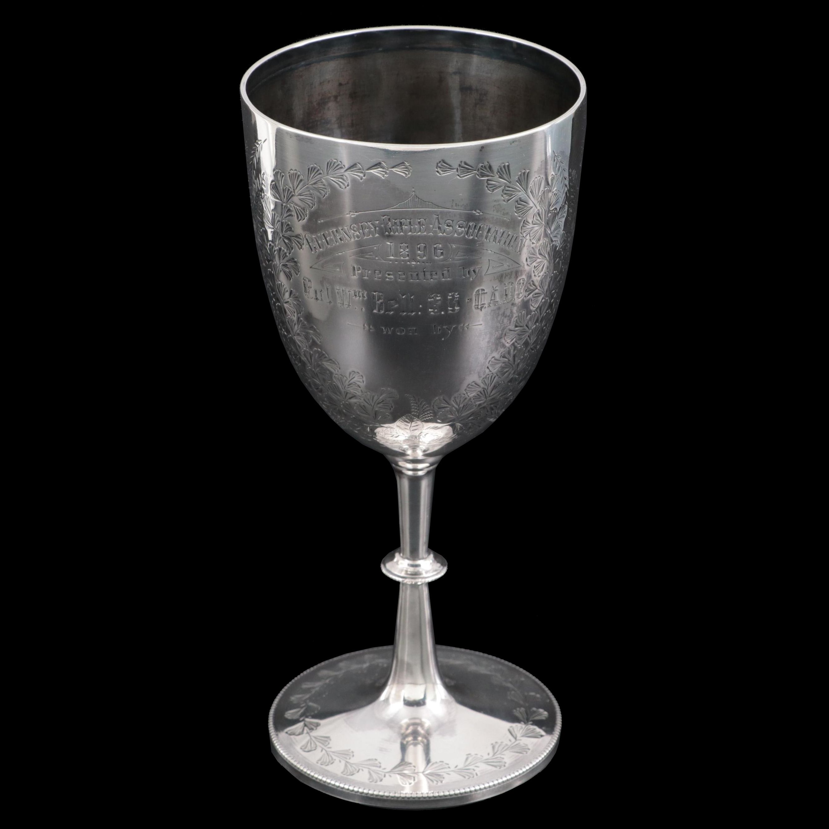 Robert Pringle & Sons Chased Sterling Silver Trophy Goblet, 1896