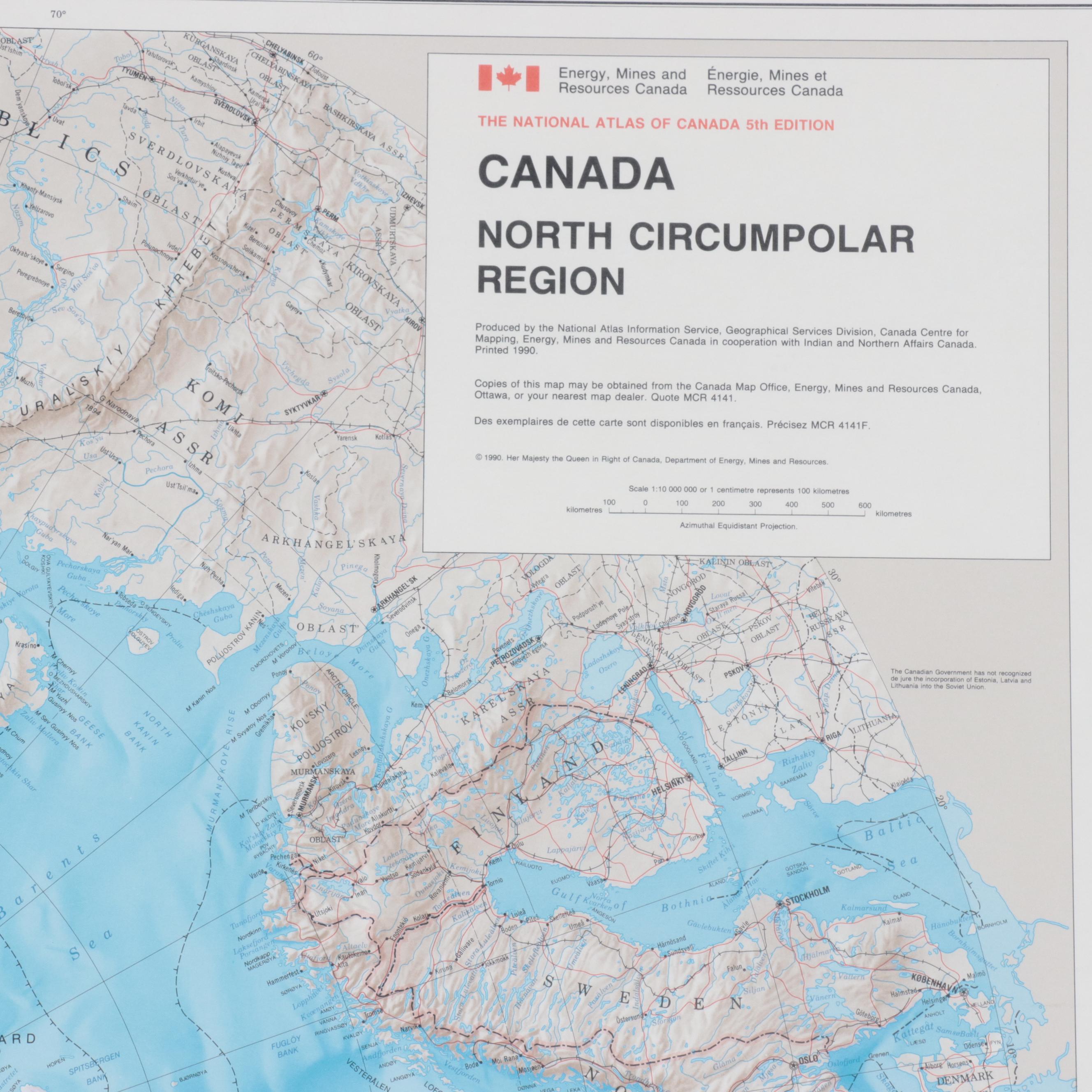 Offset Lithograph Map "Canada: North Circumpolar Region"