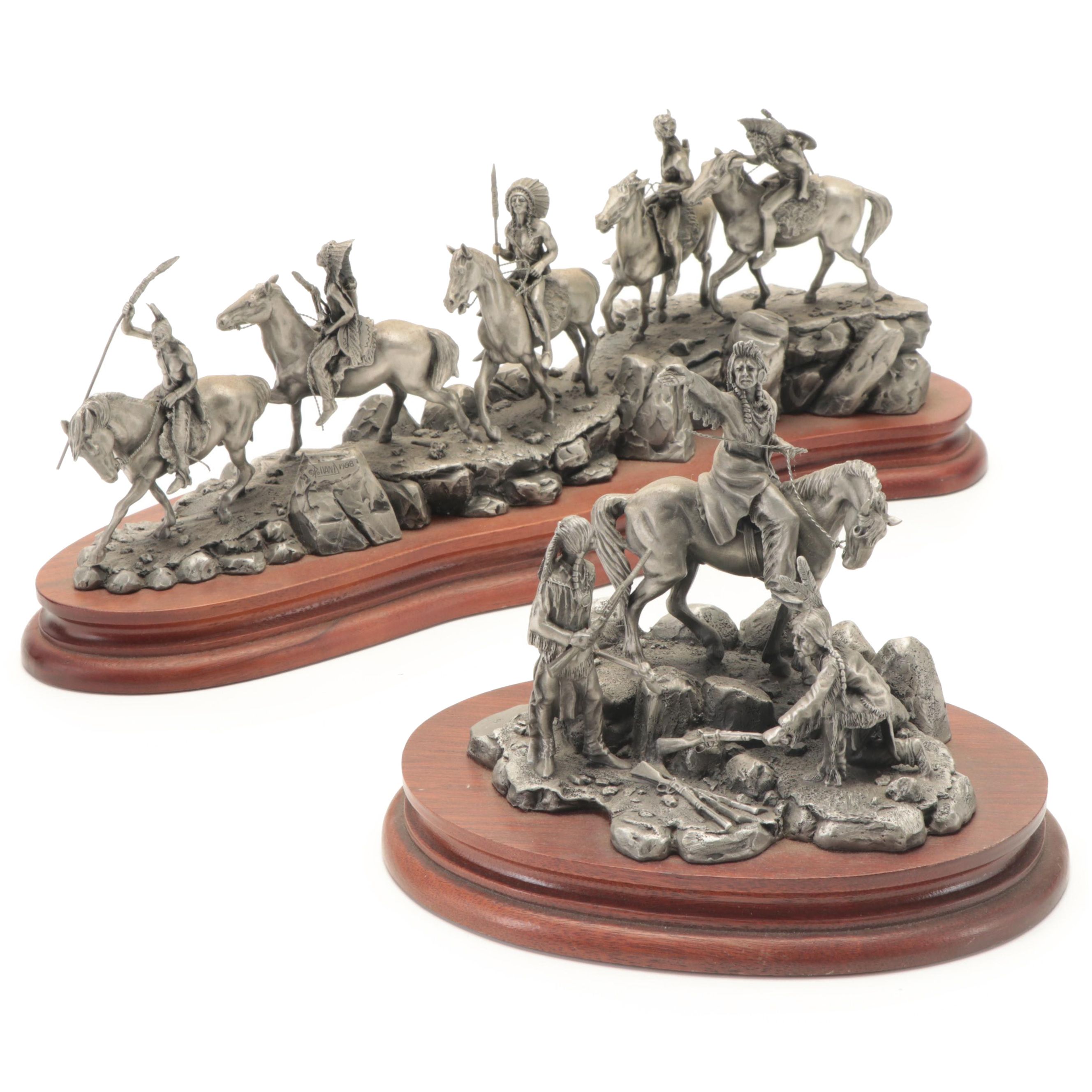 Don Polland Pewter Sculptures "Chief Joseph" and "Marauders", 1980s