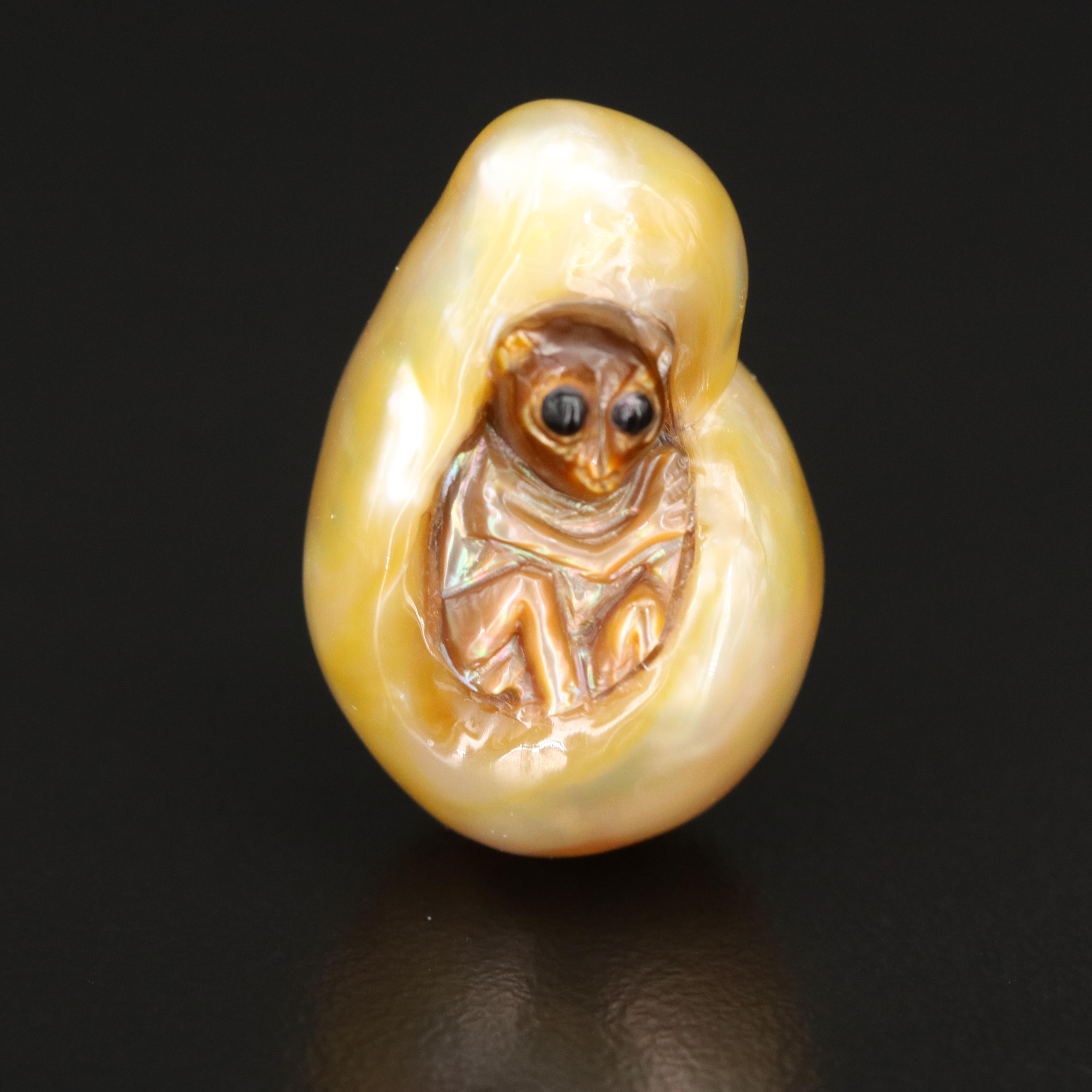 Loose Pearl, Mother-of-Pearl and Black Onyx Carved Tarsier