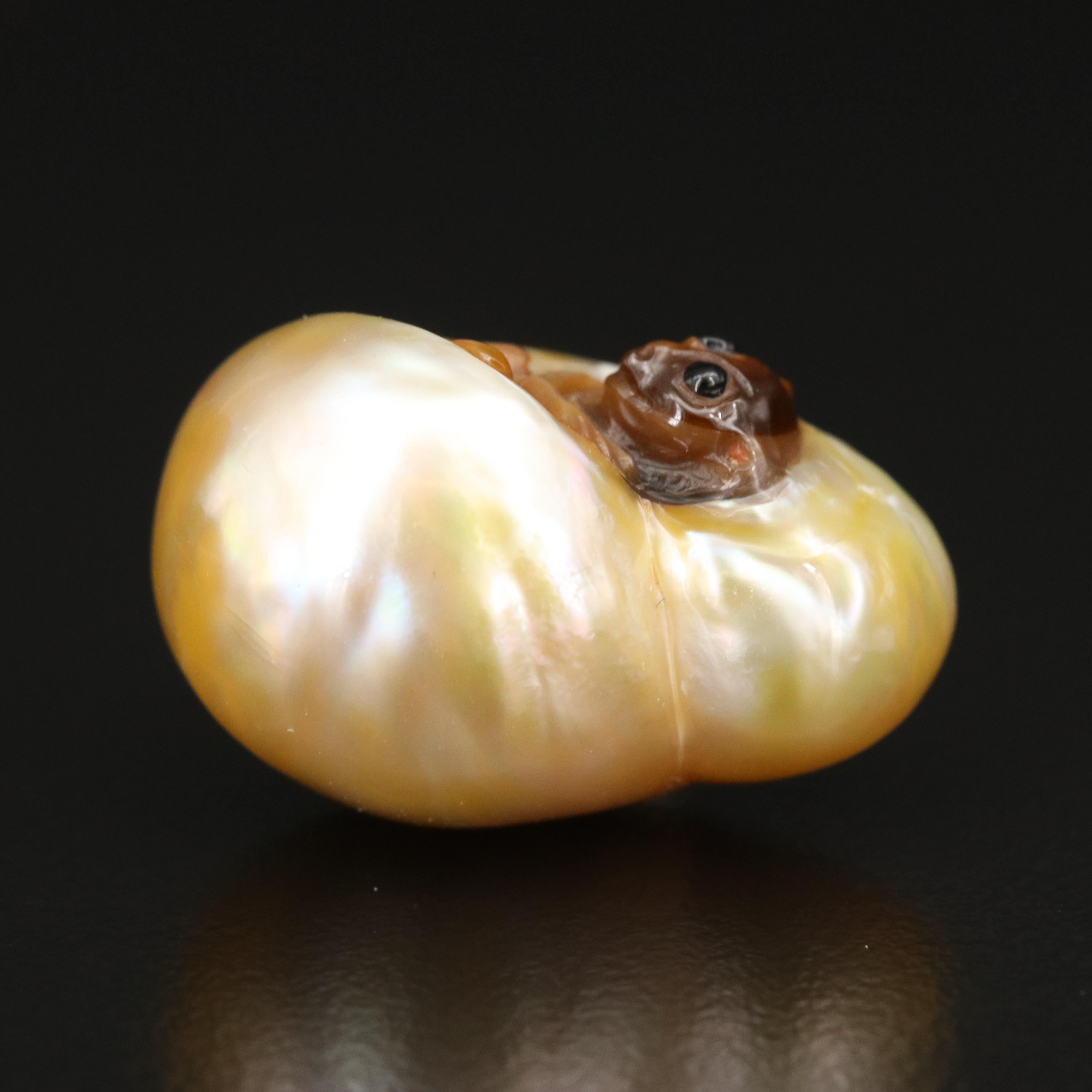 Loose Pearl, Mother-of-Pearl and Black Onyx Carved Tarsier