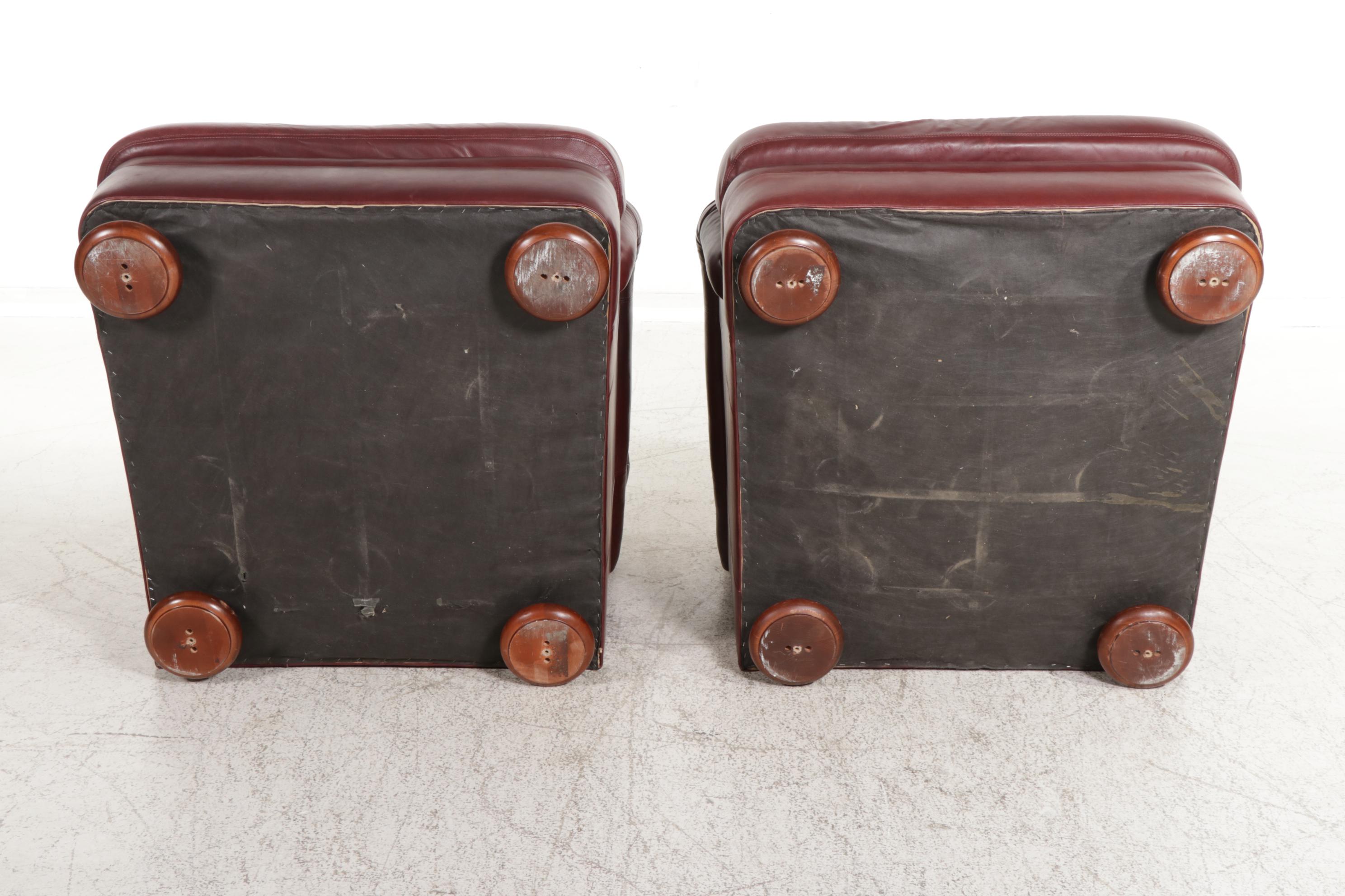 Pair of Henredon "Upholstery Collection" Burgundy Leather Lounge Chairs