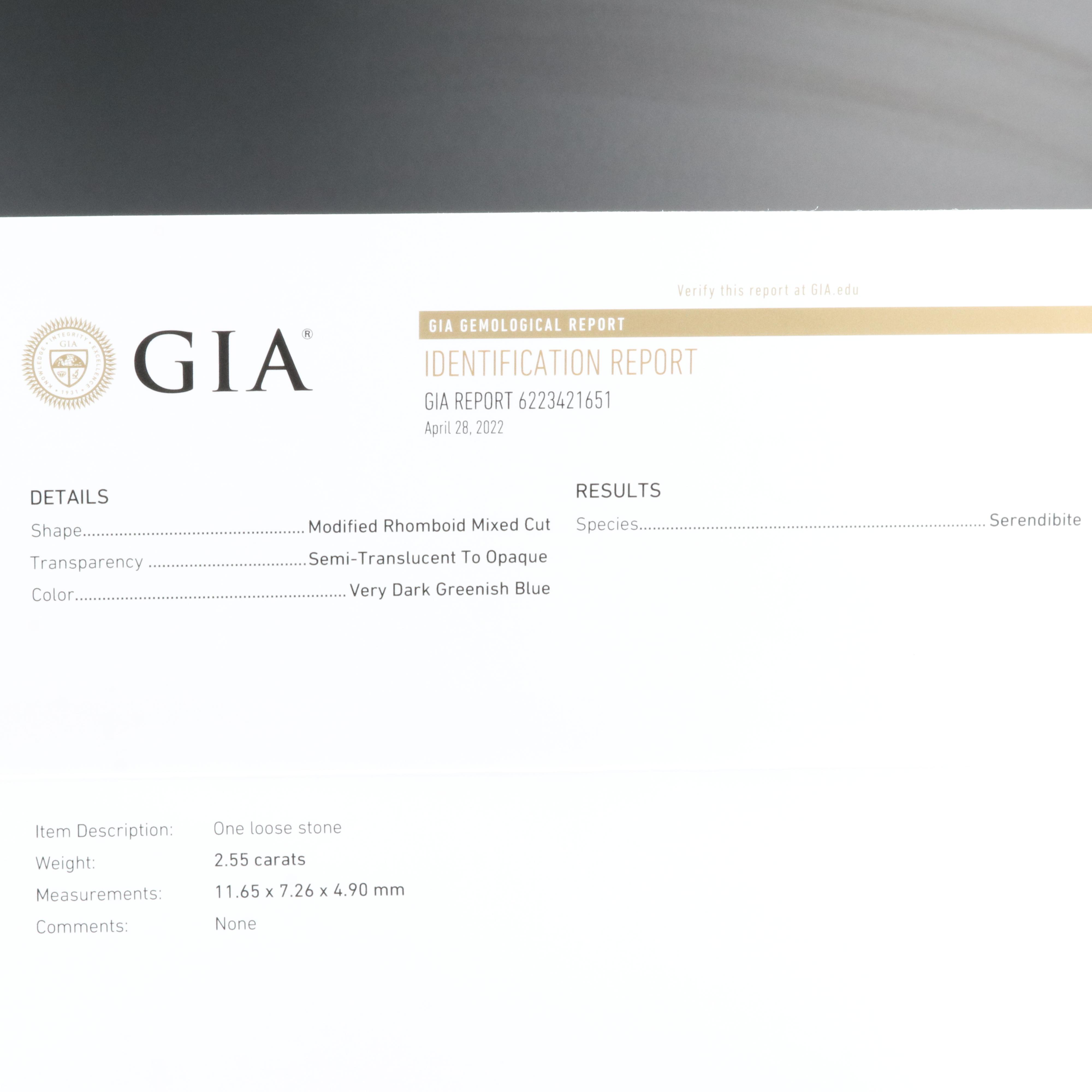 Loose 2.55 CT Serendibite with GIA Report