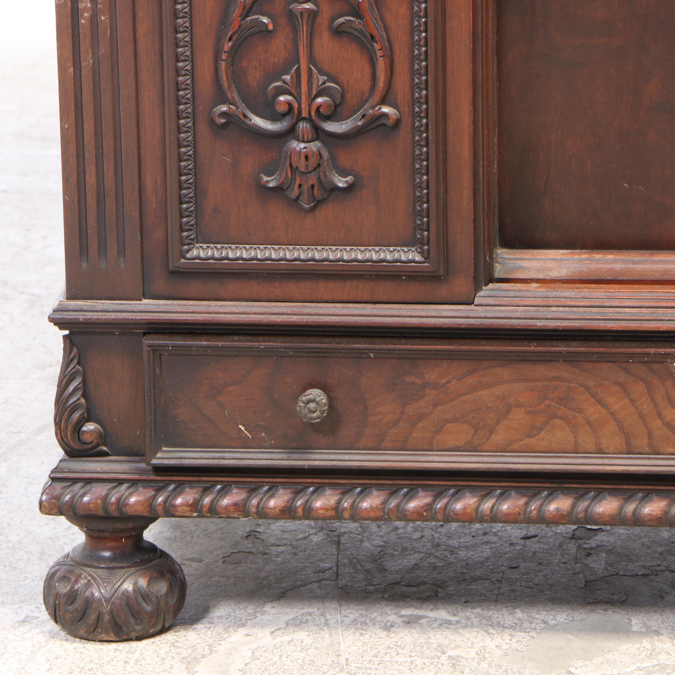 Jacobean Style Walnut Radio Cabinet, 1920s