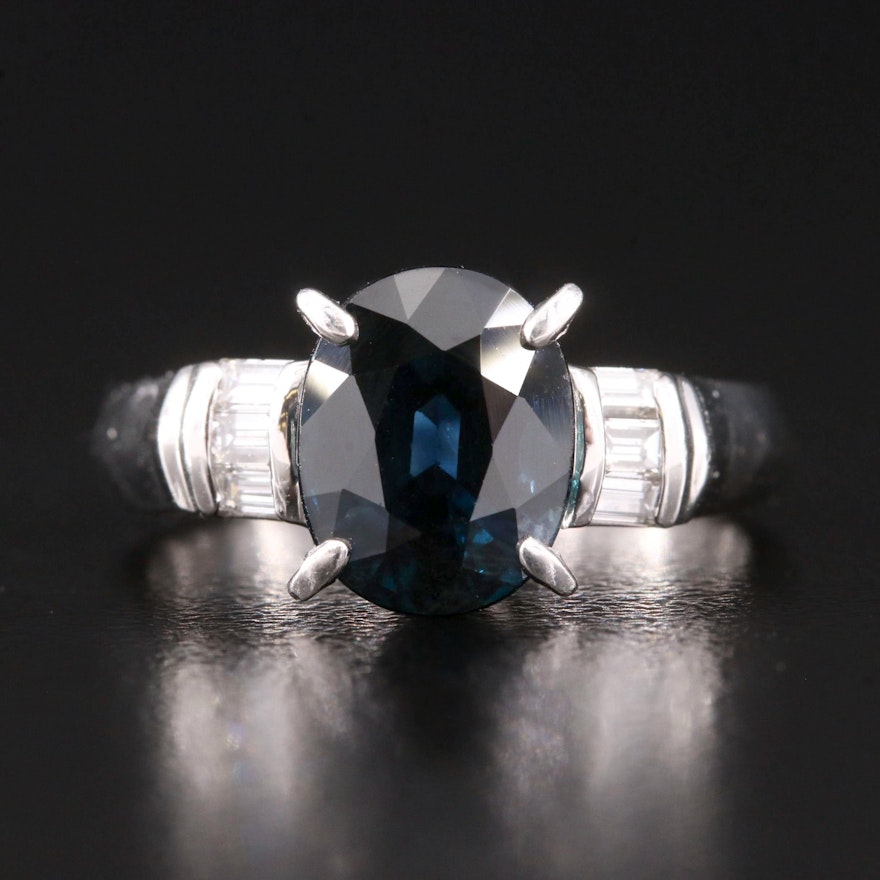 Platinum 2.92 CT Unheated Australian Sapphire and Diamond Ring with GIA Report