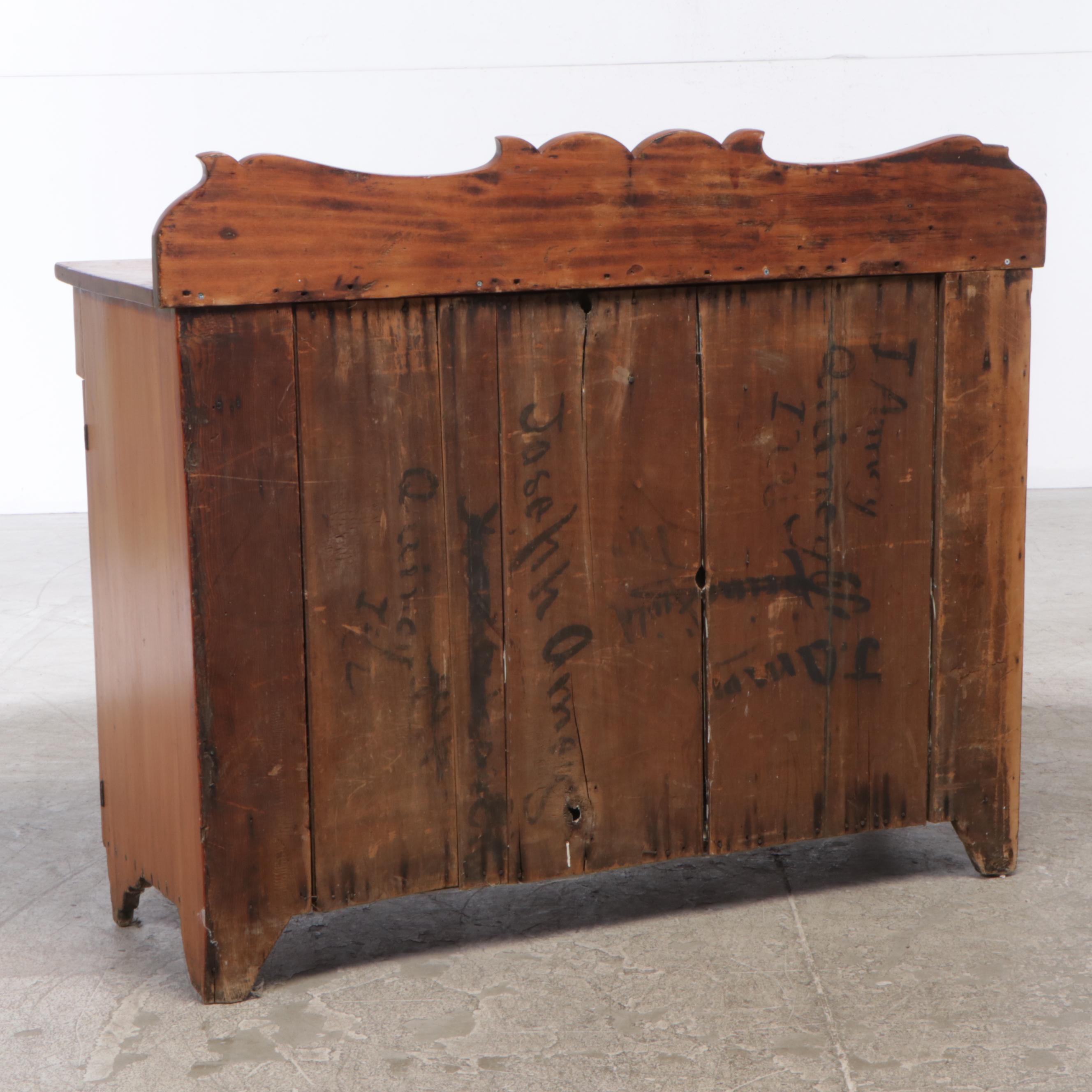 American Empire Poplar Sideboard, inscribed "Joseph Amey", Mid-19th Century