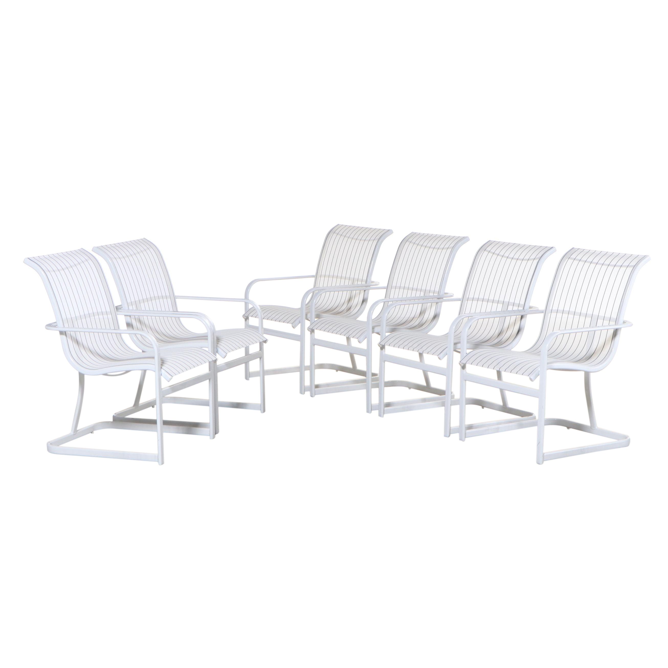 Six Winston White Powder-Coated Aluminum and Synthetic Sling Patio Armchairs