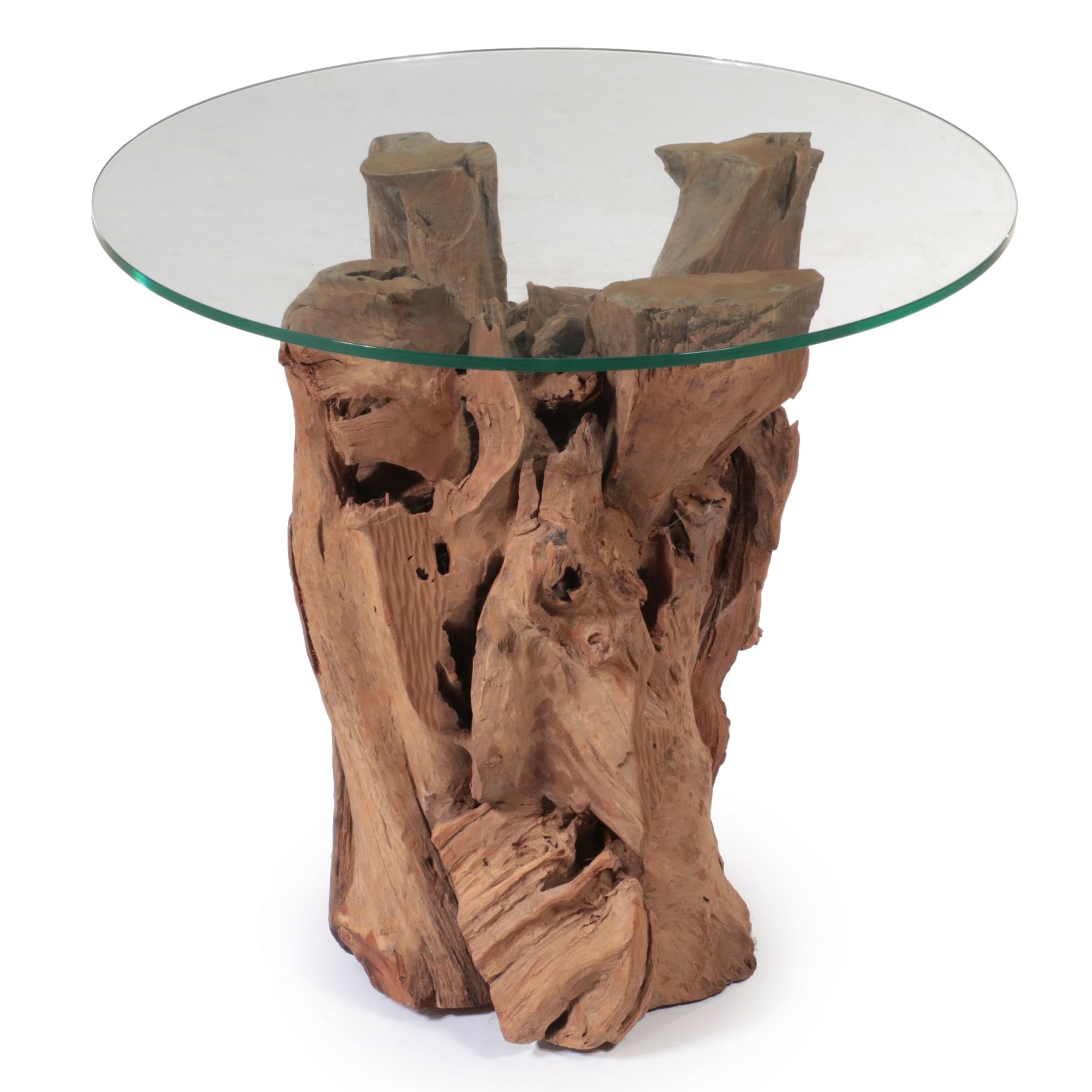 Crate & Barrel Driftwood and Glass Top  Side Table