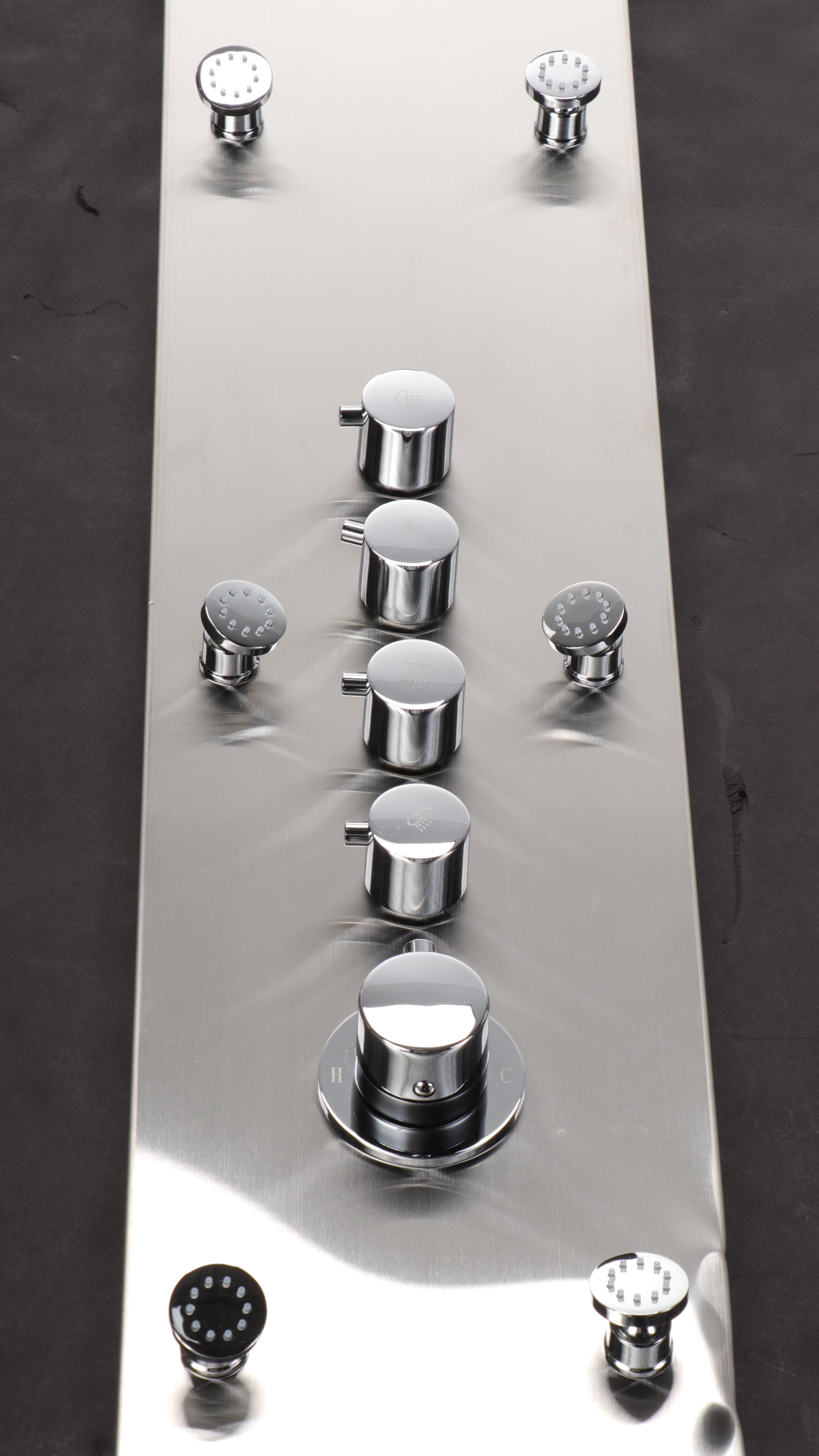 Contemporary Stainless Steel Thermostatic Shower Panel With Six Body Sprays