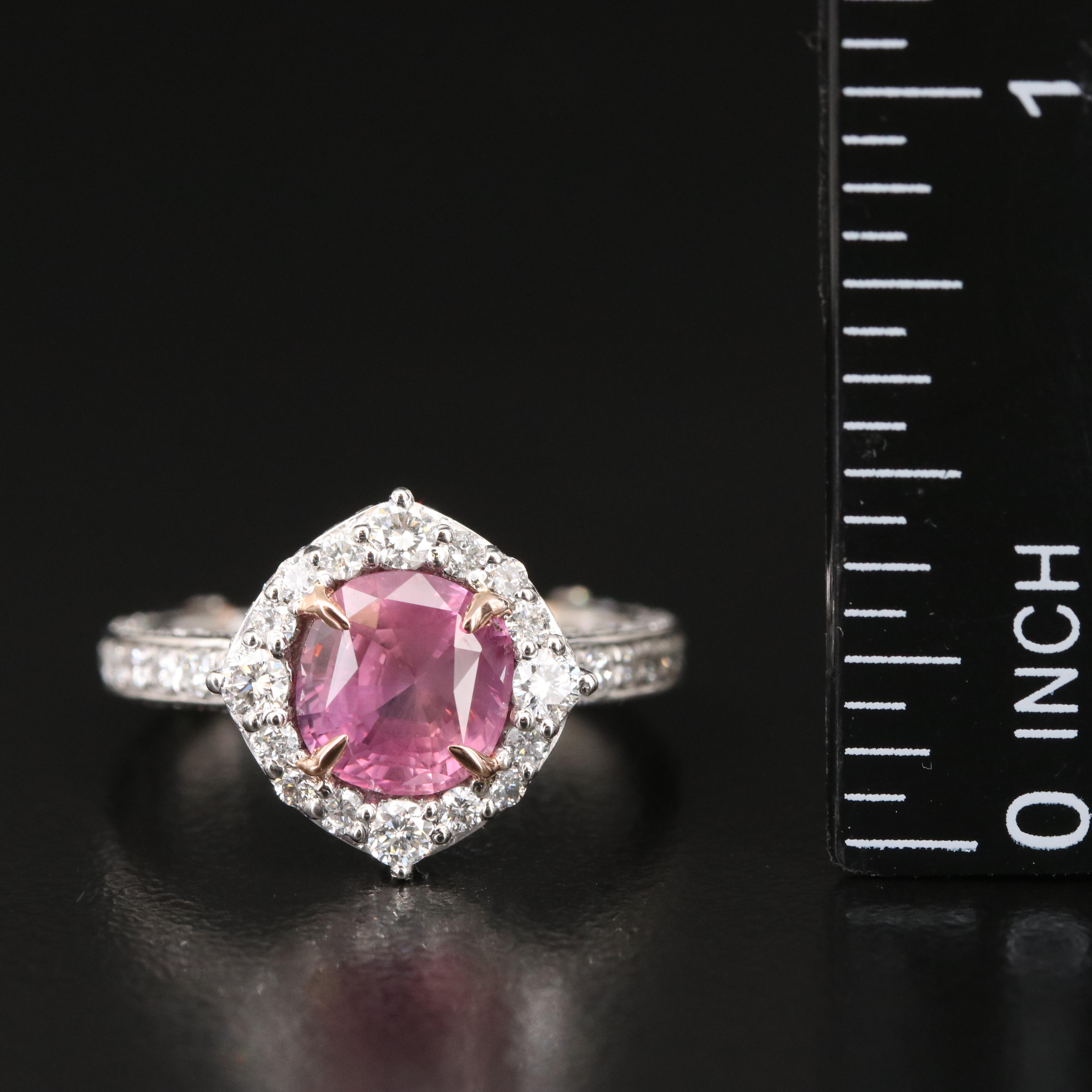Platinum 2.14 CT Padparadscha Sapphire and Diamond Ring with GIA Report