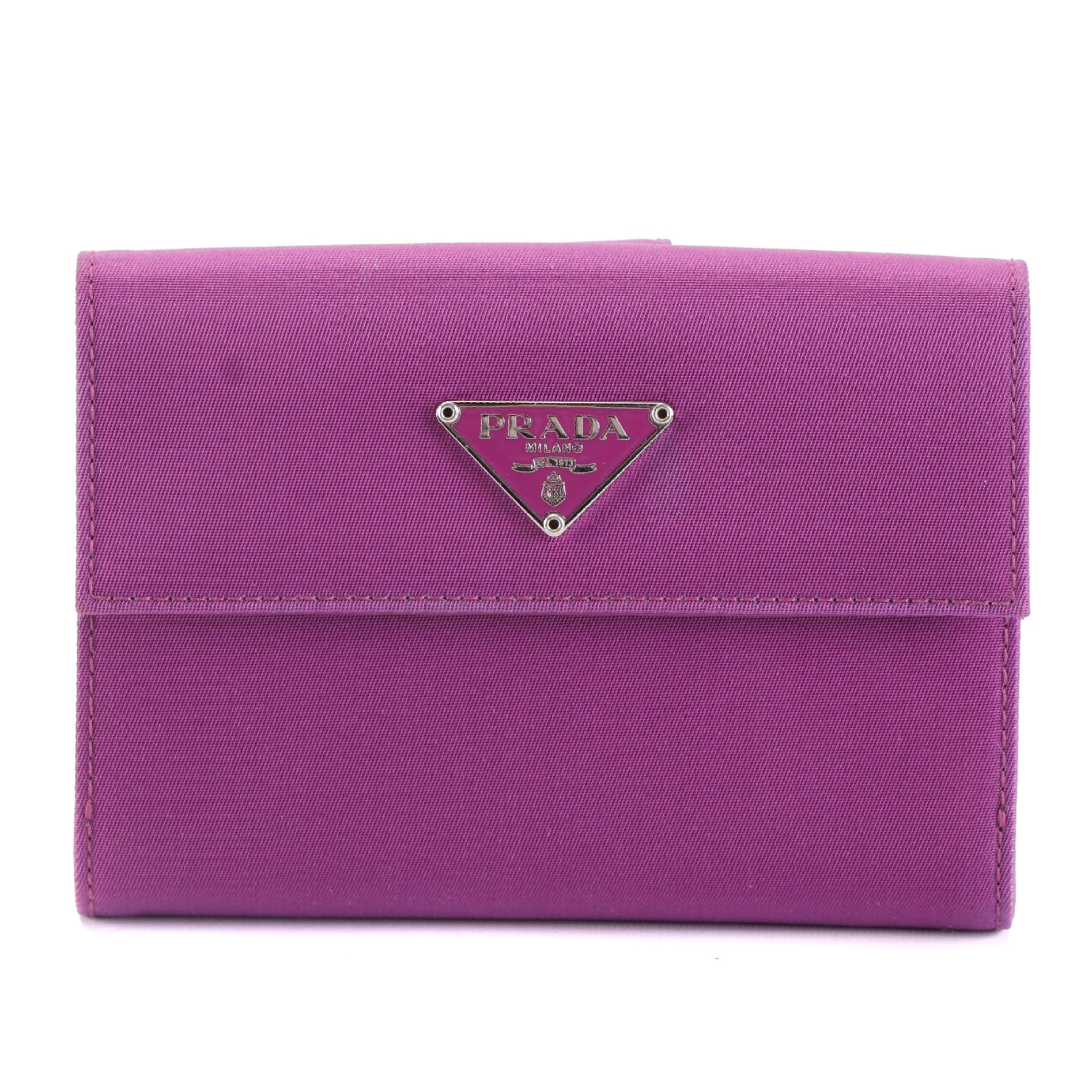 Prada Compact Wallet in Nylon and Saffiano Leather with Box