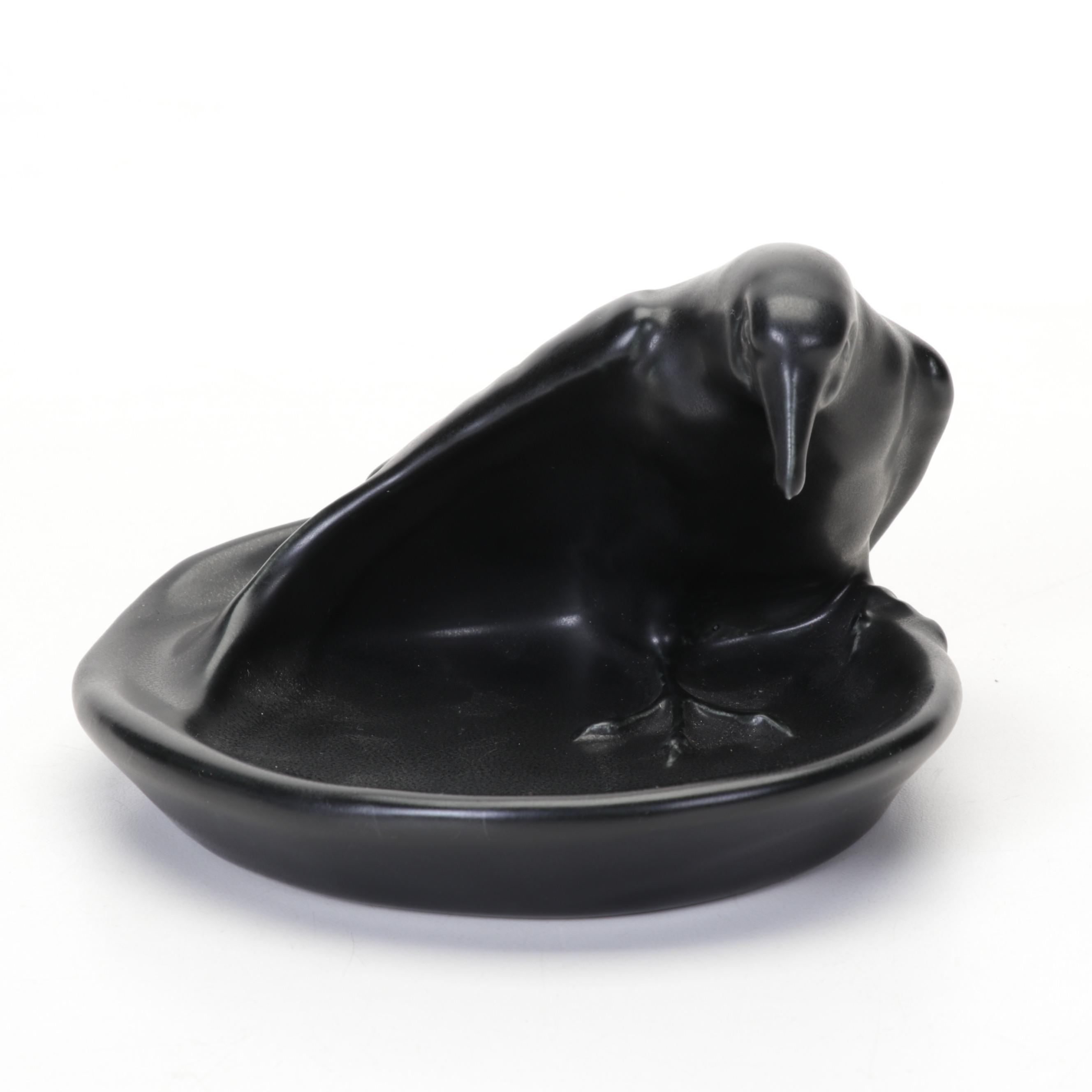 Rookwood Pottery Matte Black Raven Pin Dish, 1939
