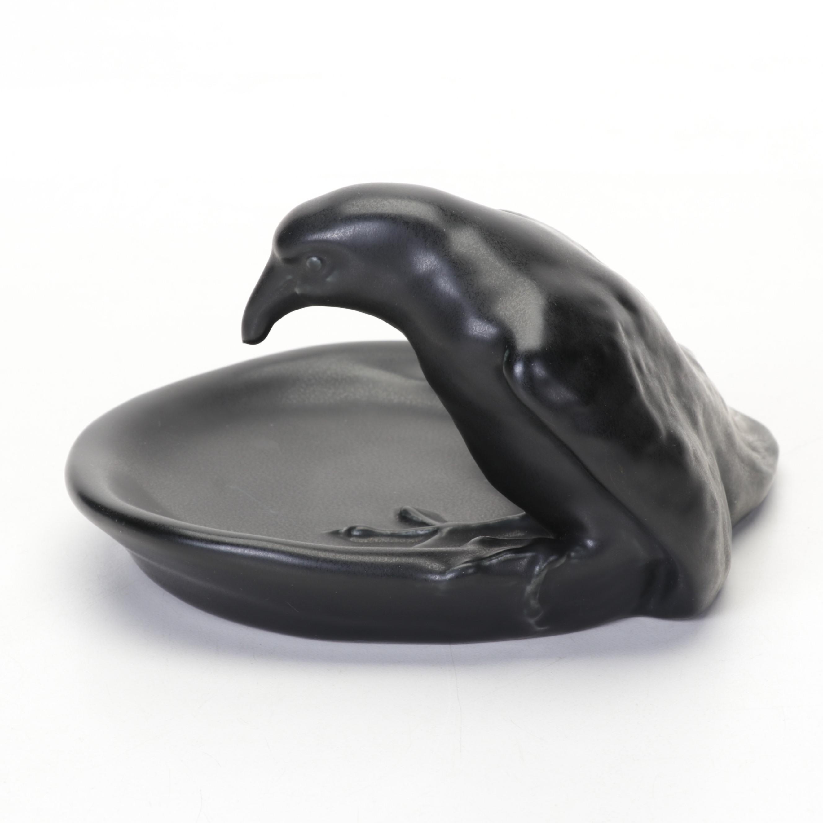 Rookwood Pottery Matte Black Raven Pin Dish, 1939