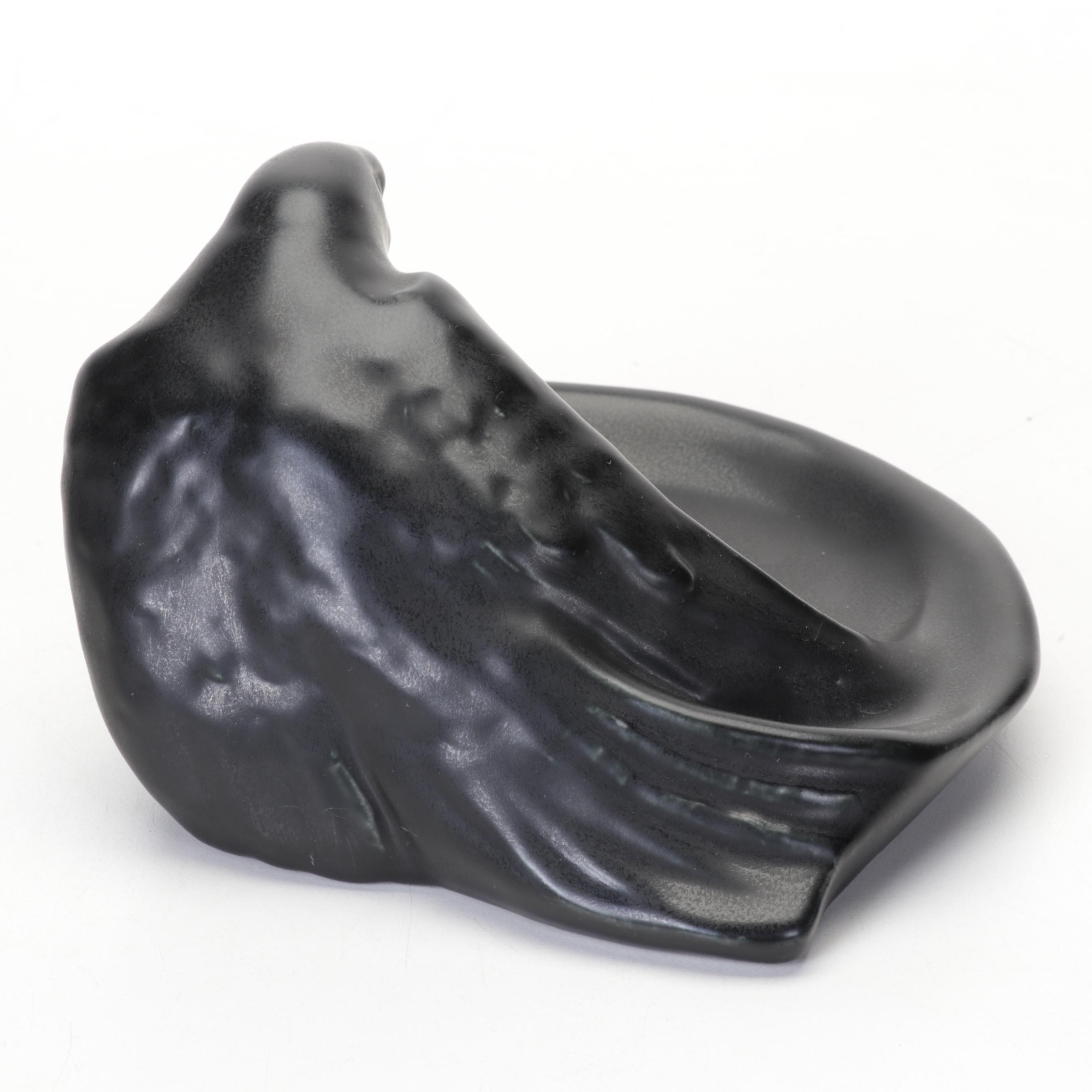 Rookwood Pottery Matte Black Raven Pin Dish, 1939