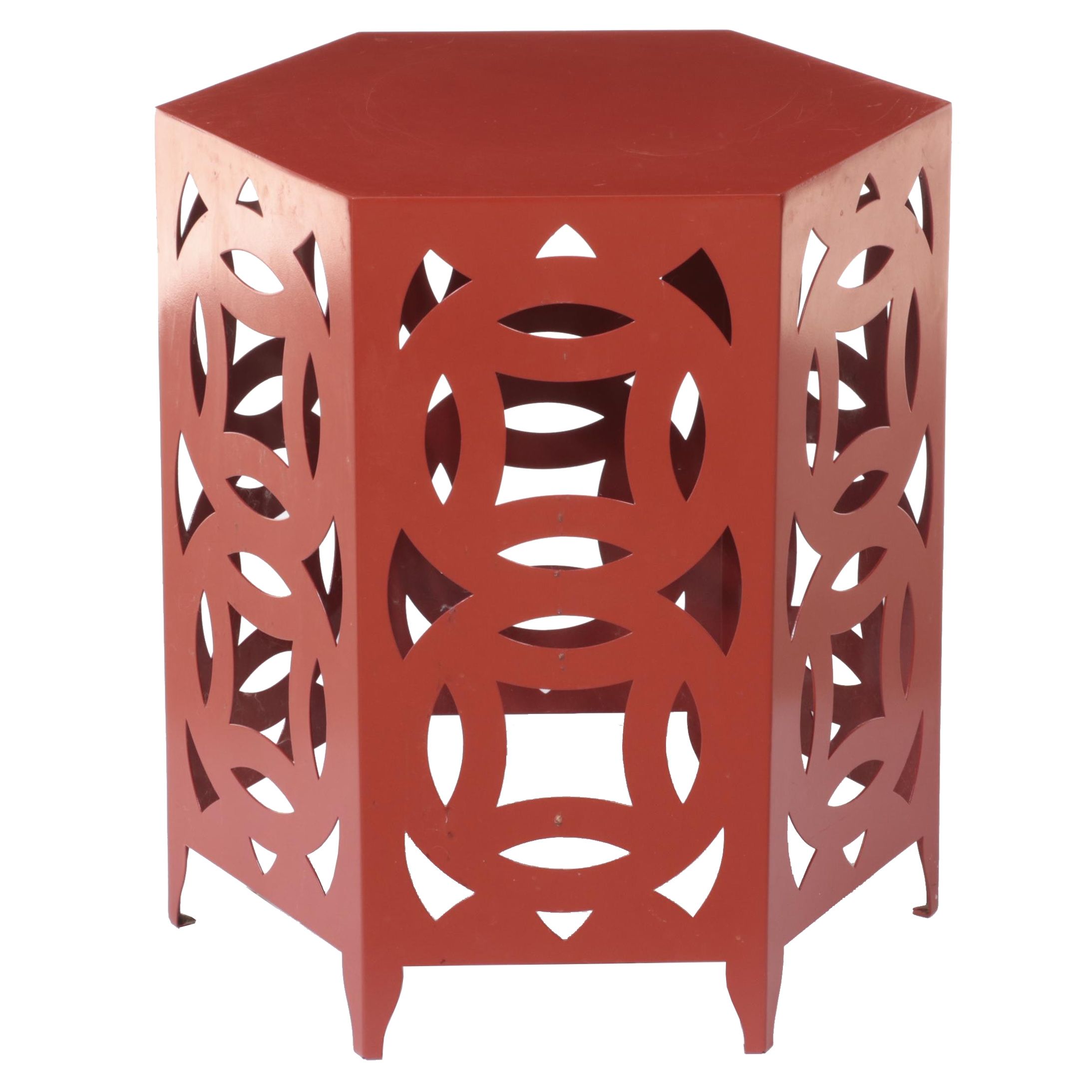 Crate & Barrel "Ginger" Painted and Reticulated Metal Hexagonal Side Table