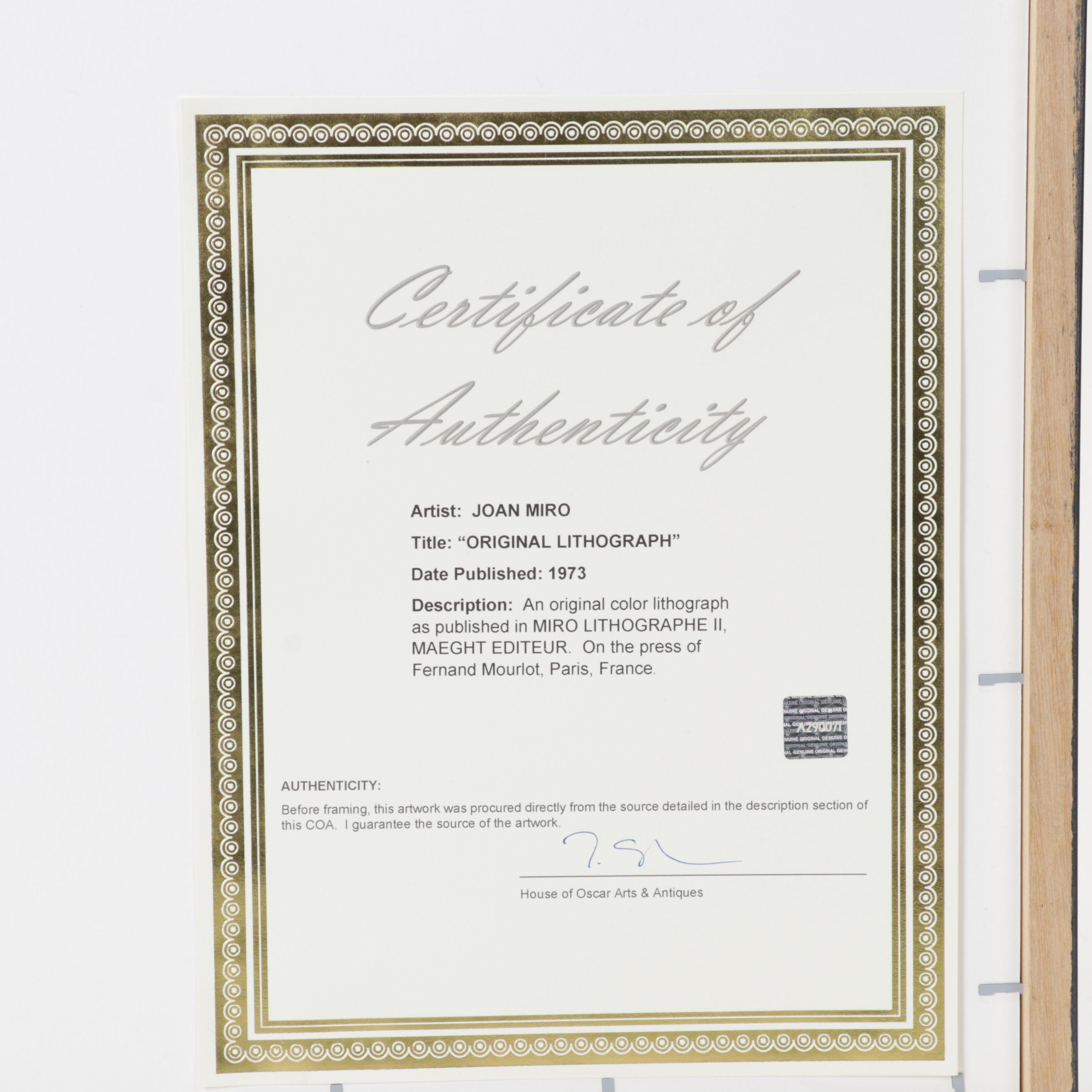 Joan Miró Color Lithograph From "Miró Lithographe II," 1975