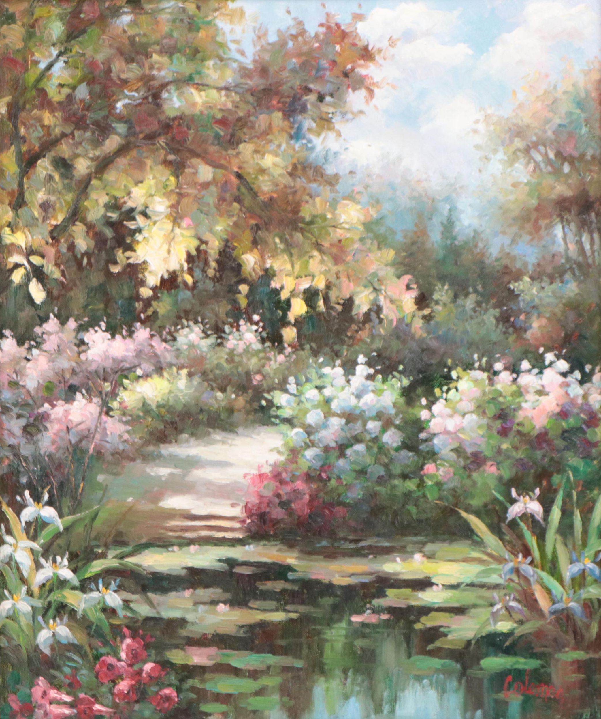 Coleman Landscape Oil Painting of Garden, Late 20th Century
