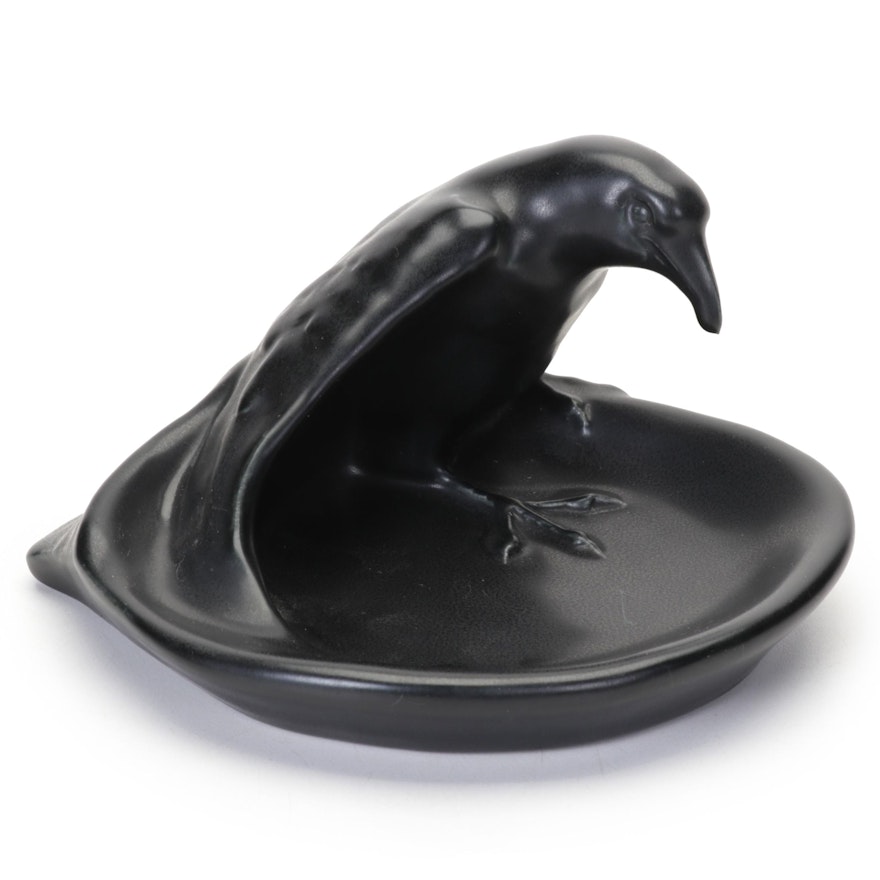 Rookwood Pottery Matte Black Raven Pin Dish, 1939