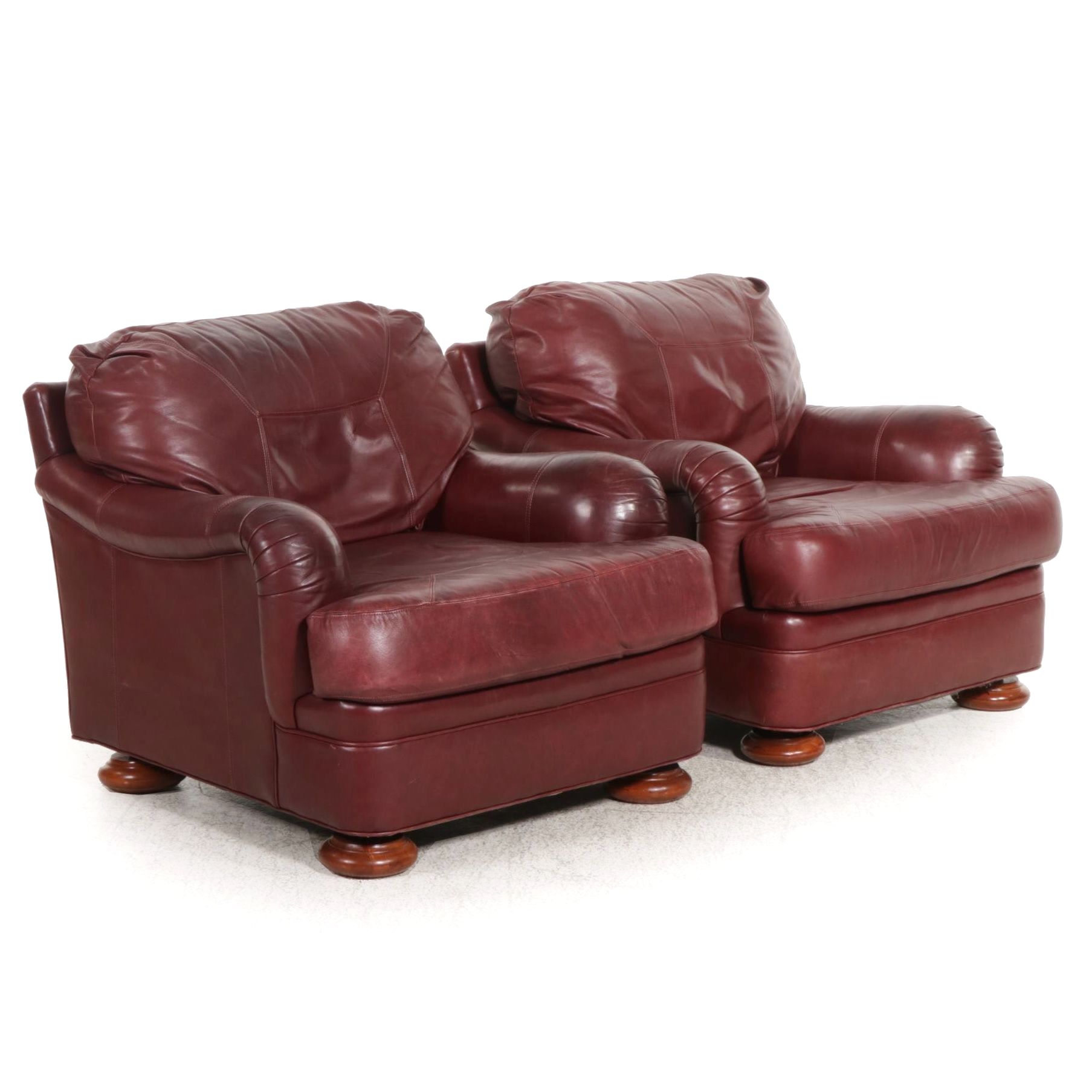 Pair of Henredon "Upholstery Collection" Burgundy Leather Lounge Chairs