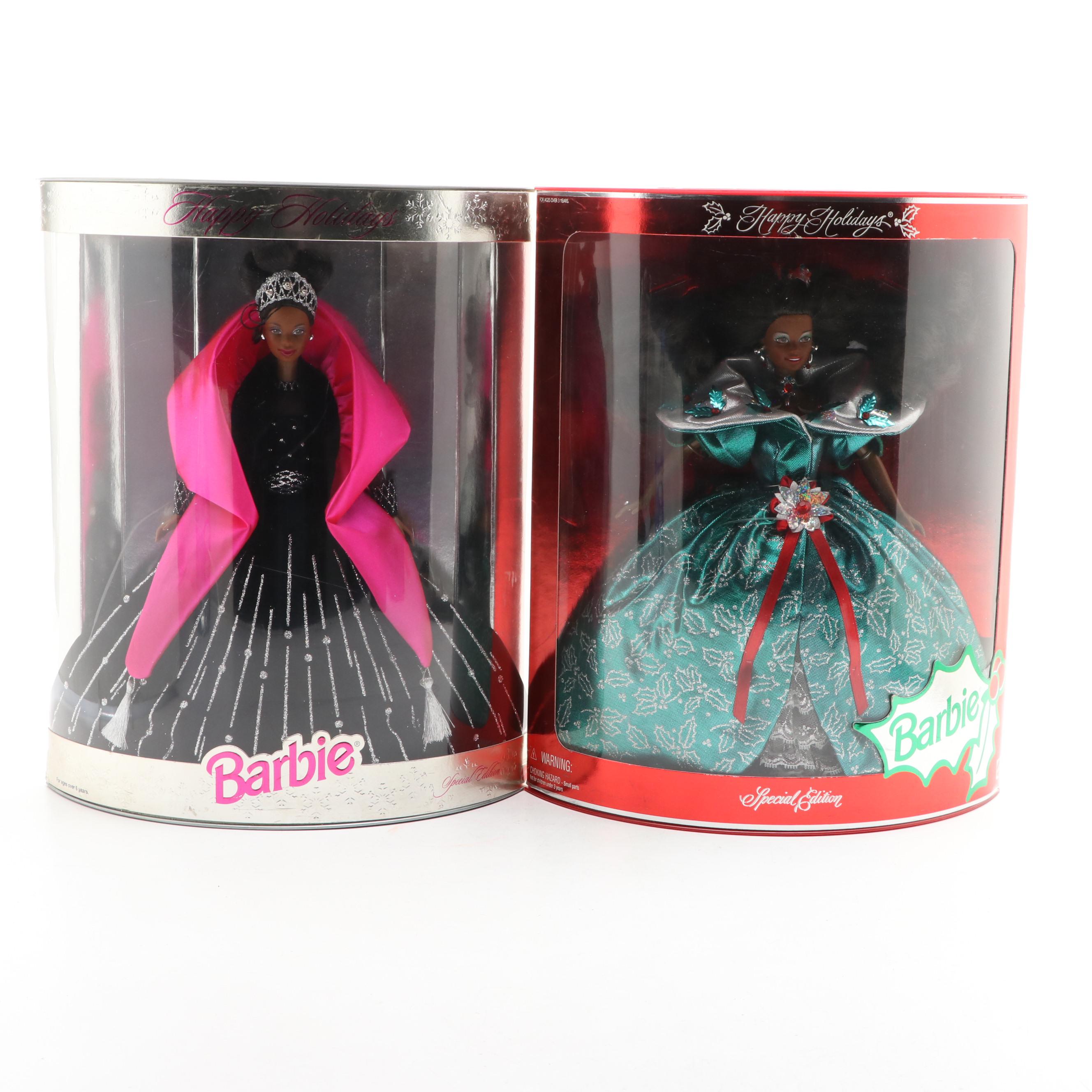 Mattel Special Edition Happy Holidays Barbie Dolls with Jewel Princess Barbie