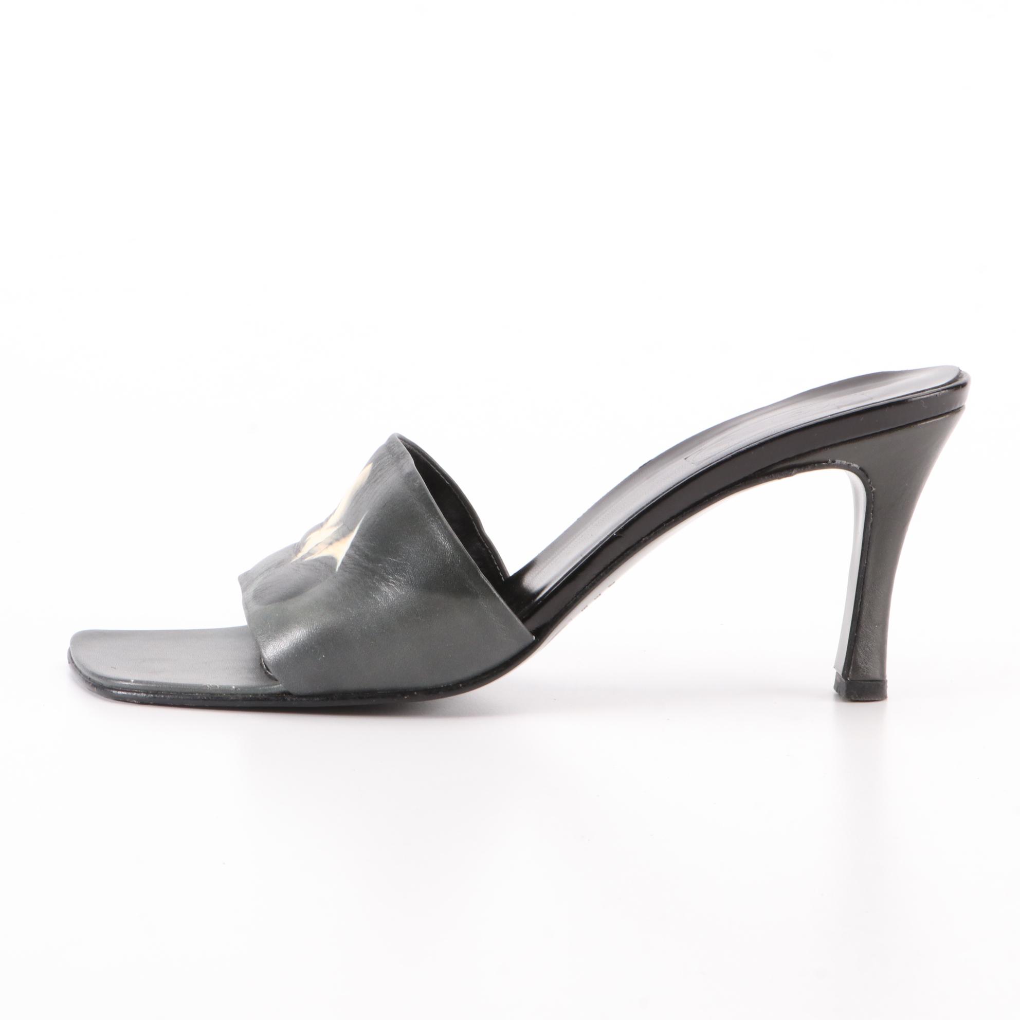 Icon Wearable Art Mules and Slides in Printed Leather