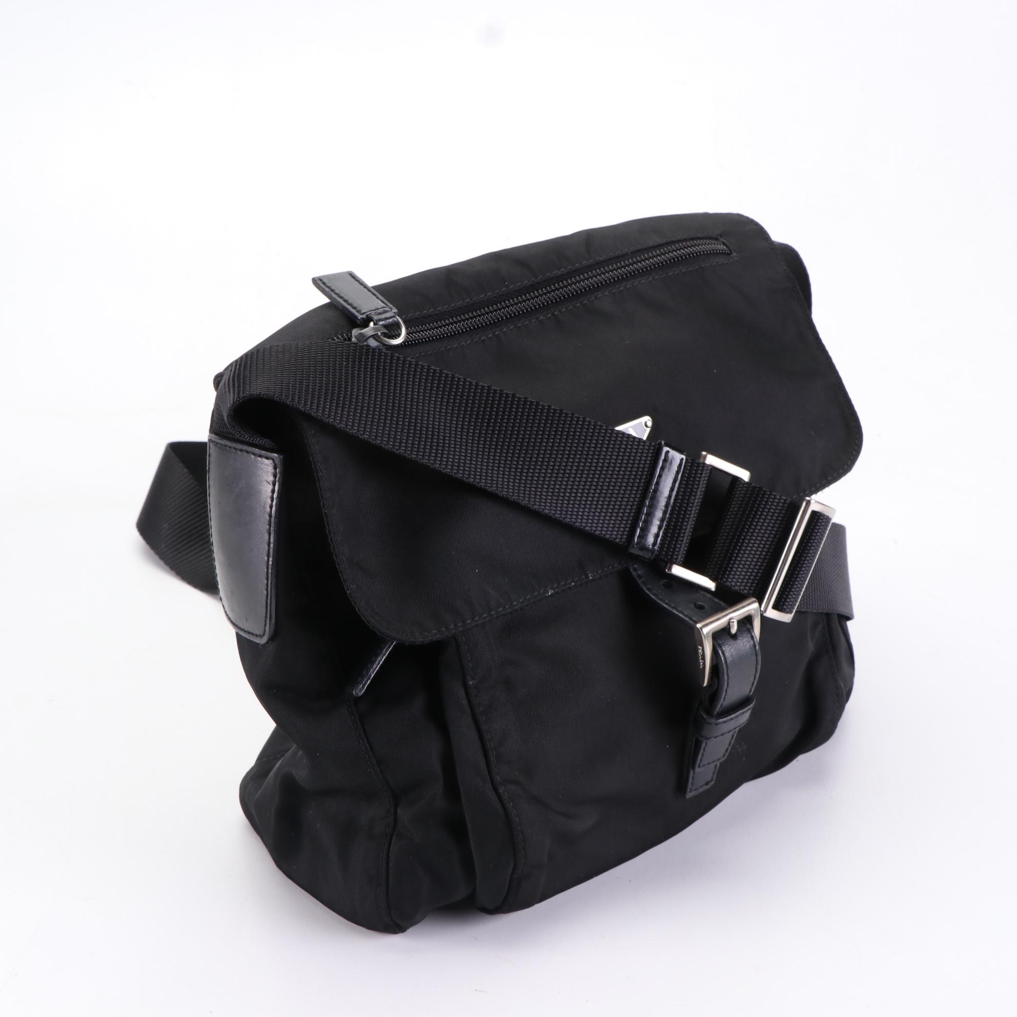 Prada Flap-Front Crossbody Bag in Nylon with Leather Trim