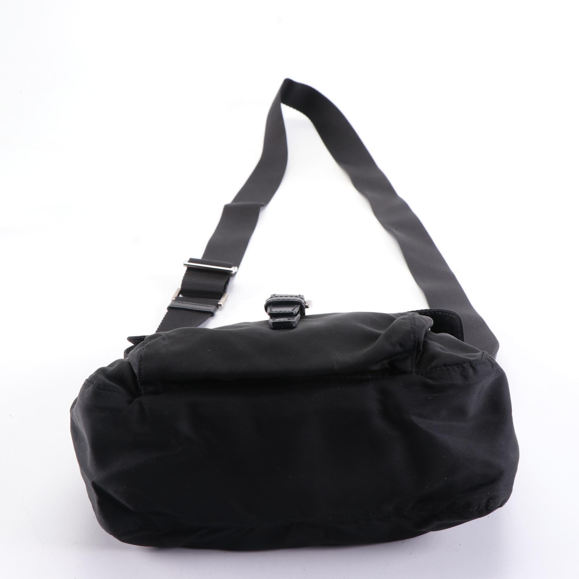 Prada Flap-Front Crossbody Bag in Nylon with Leather Trim