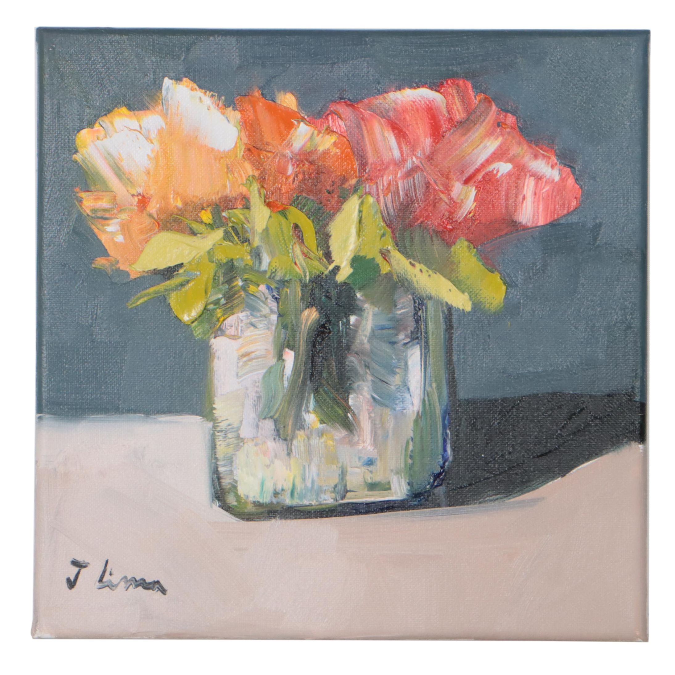José M. Lima Floral Still Life Oil Painting, 2022