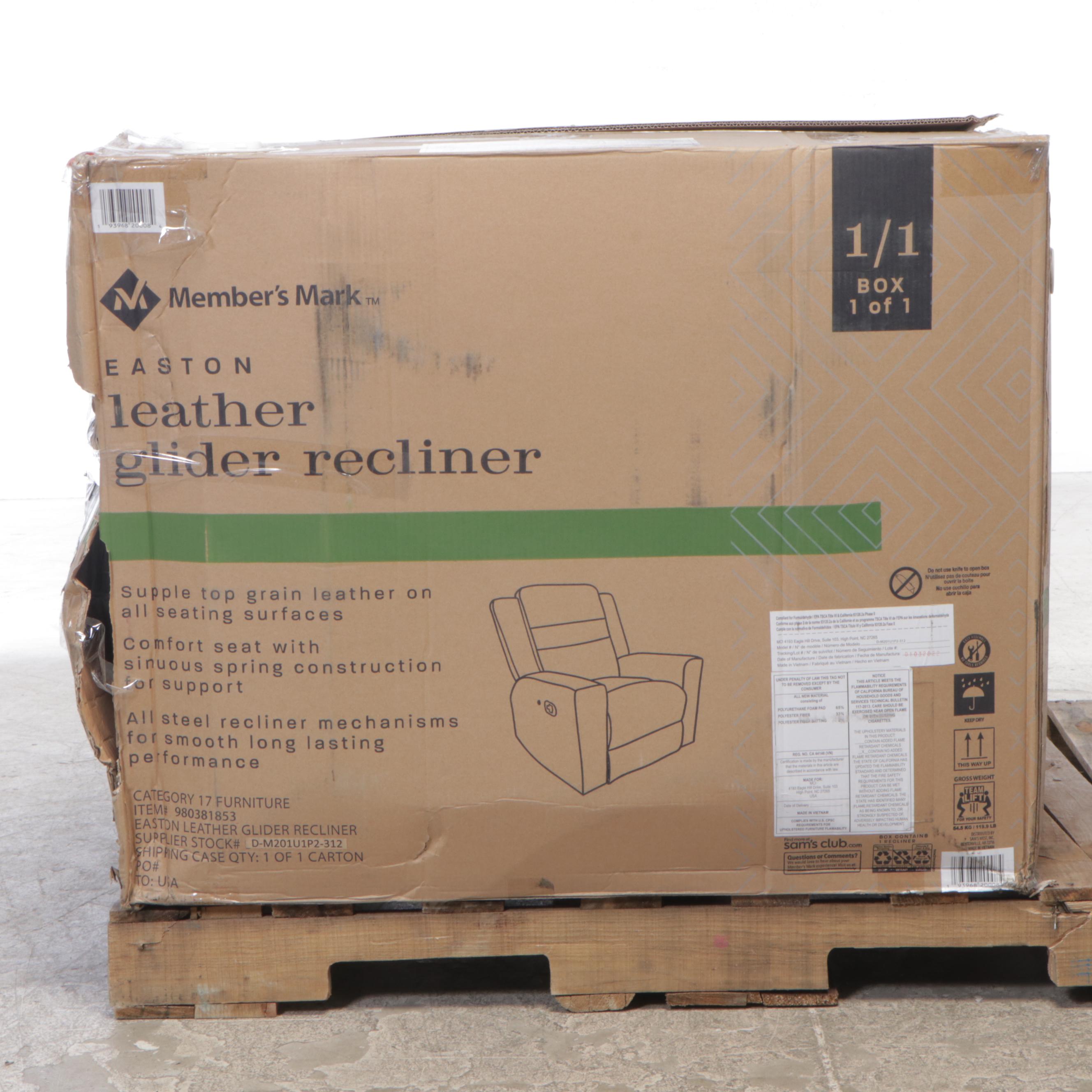 Member's Mark Easton Leather Glider Recliner