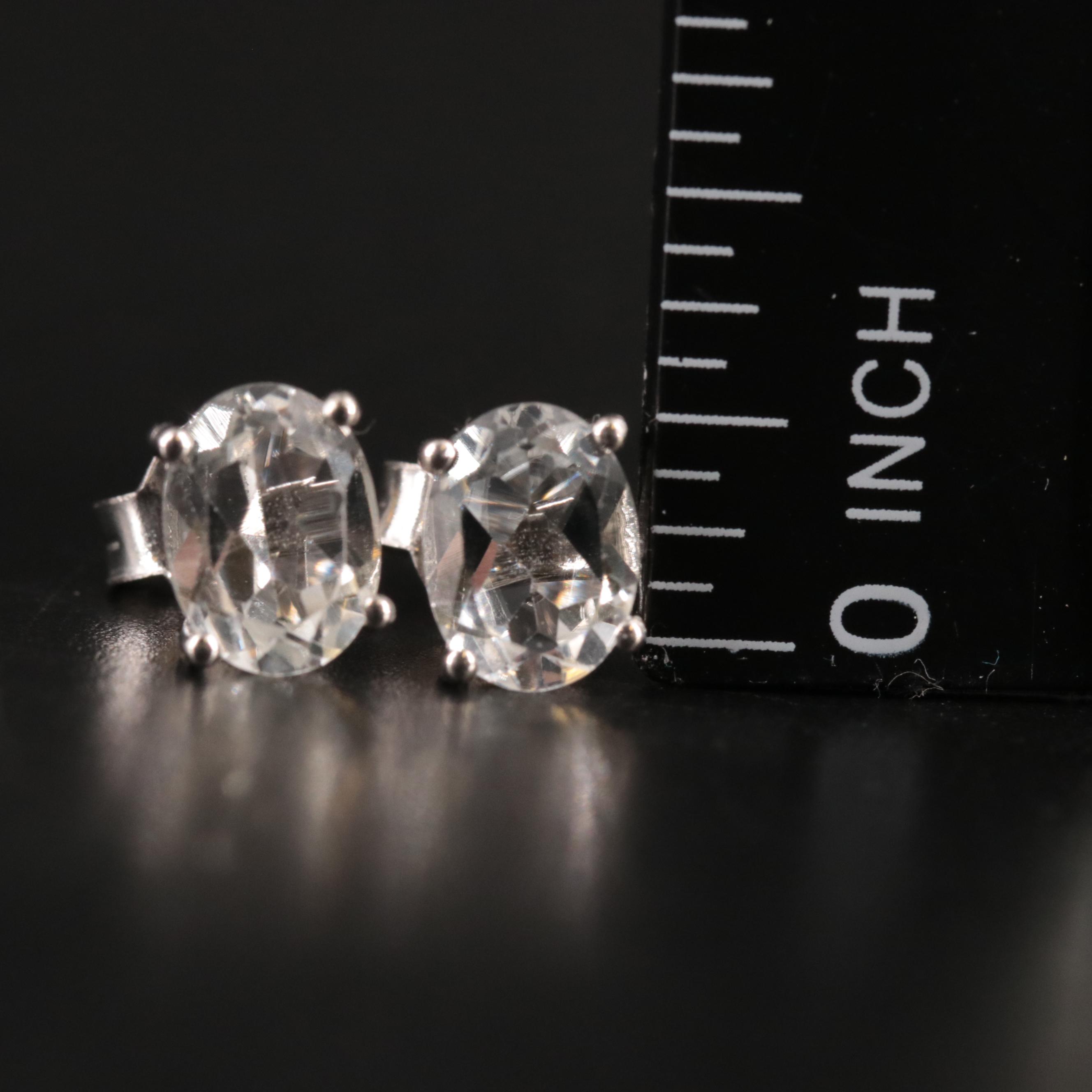 Sterling Silver Oval Gemstone Stud Earrings