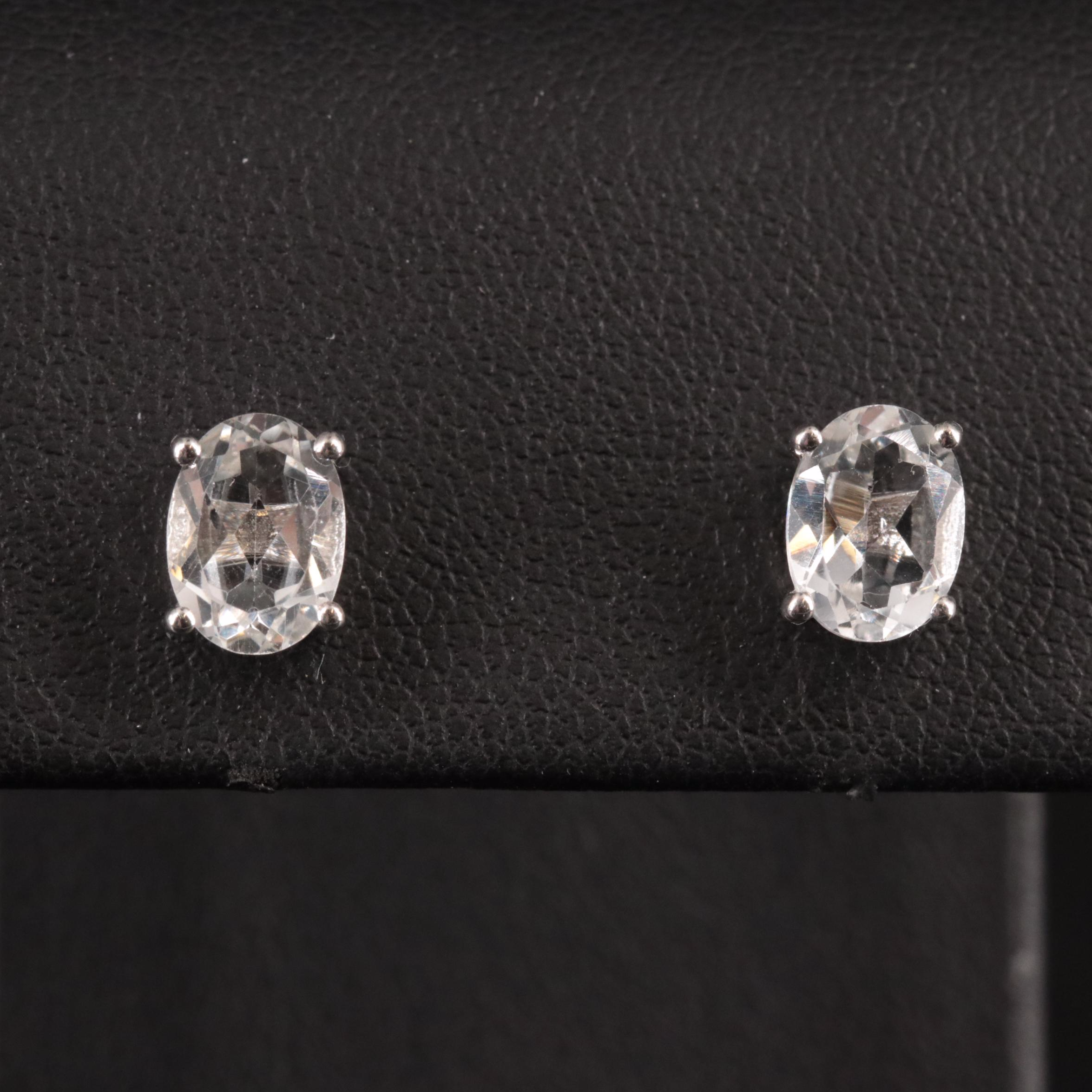 Sterling Silver Oval Gemstone Stud Earrings