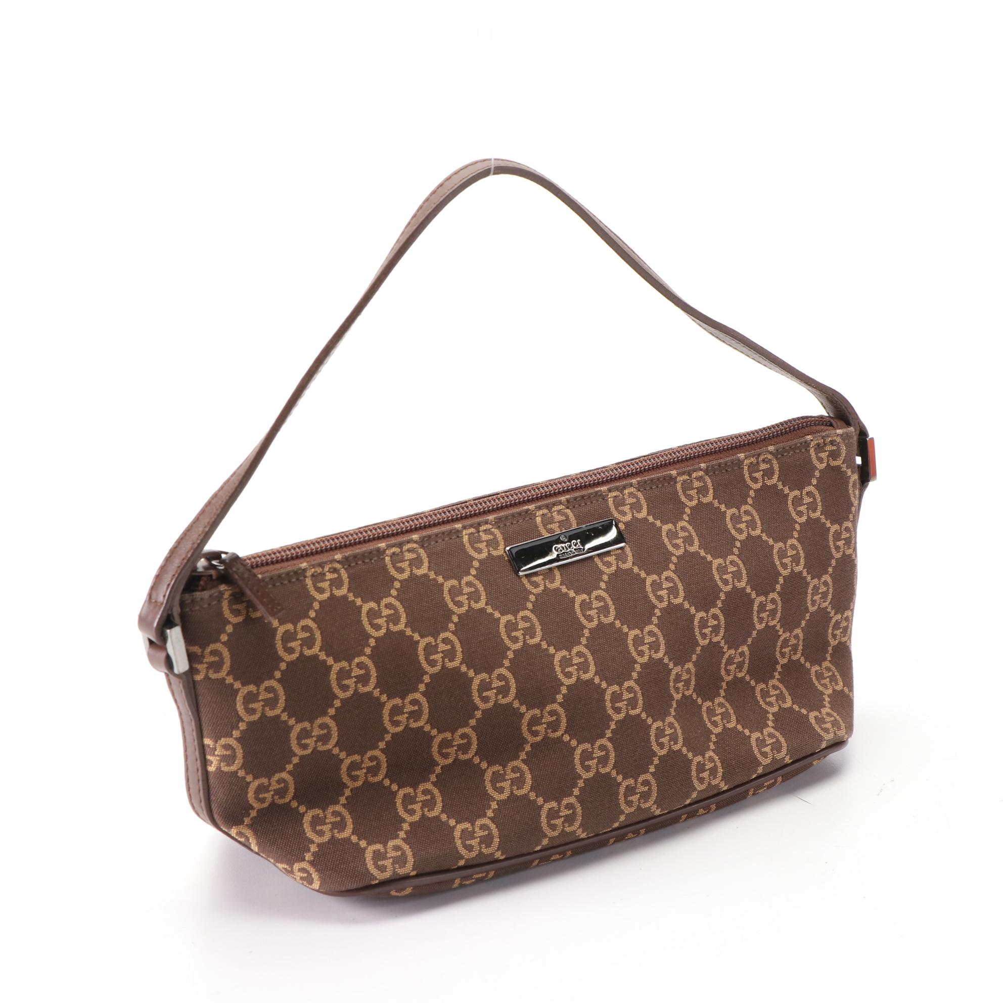Gucci Boat Pochette Bag in GG Canvas with Brown Leather