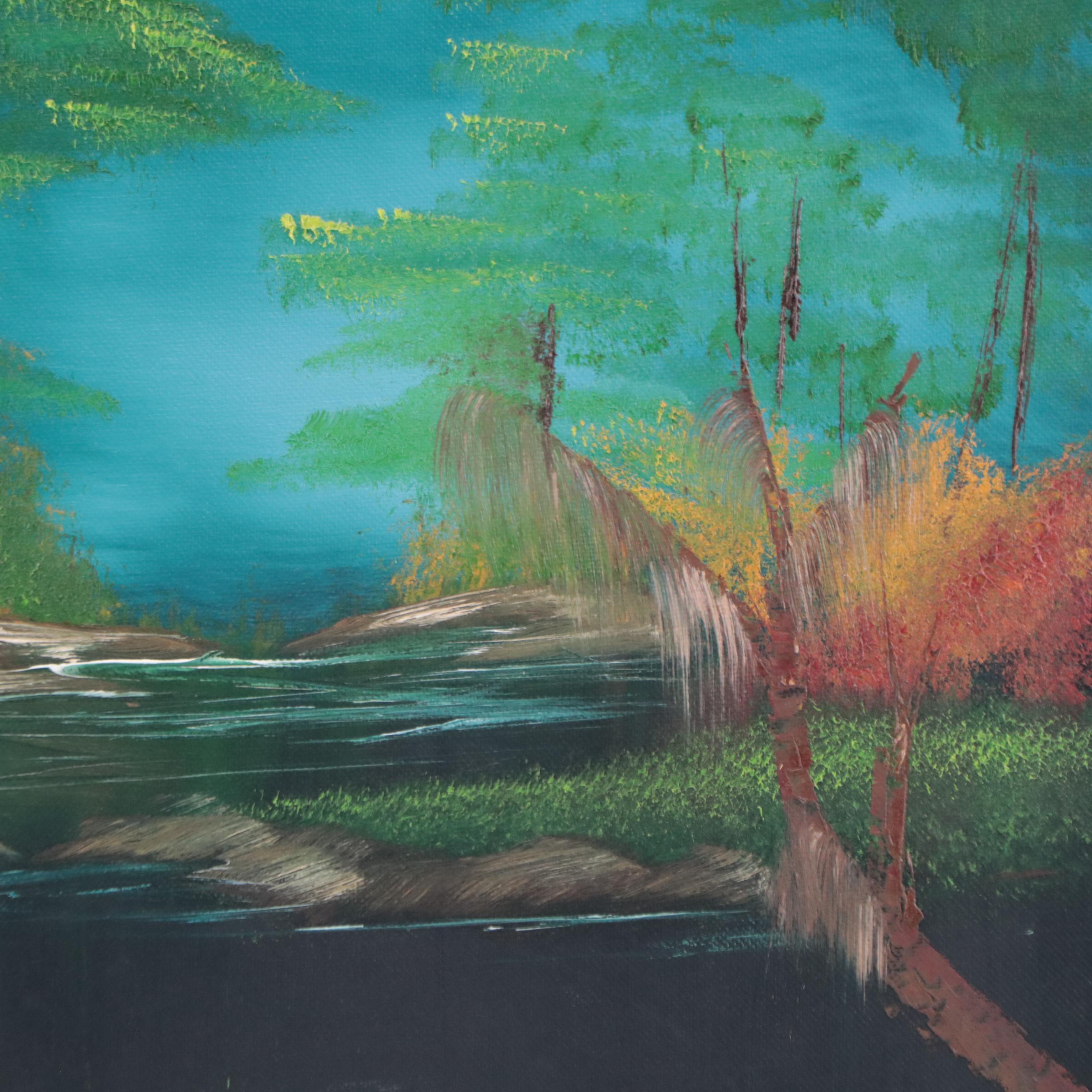 Oil Painting of Nocturne Pond Landscape