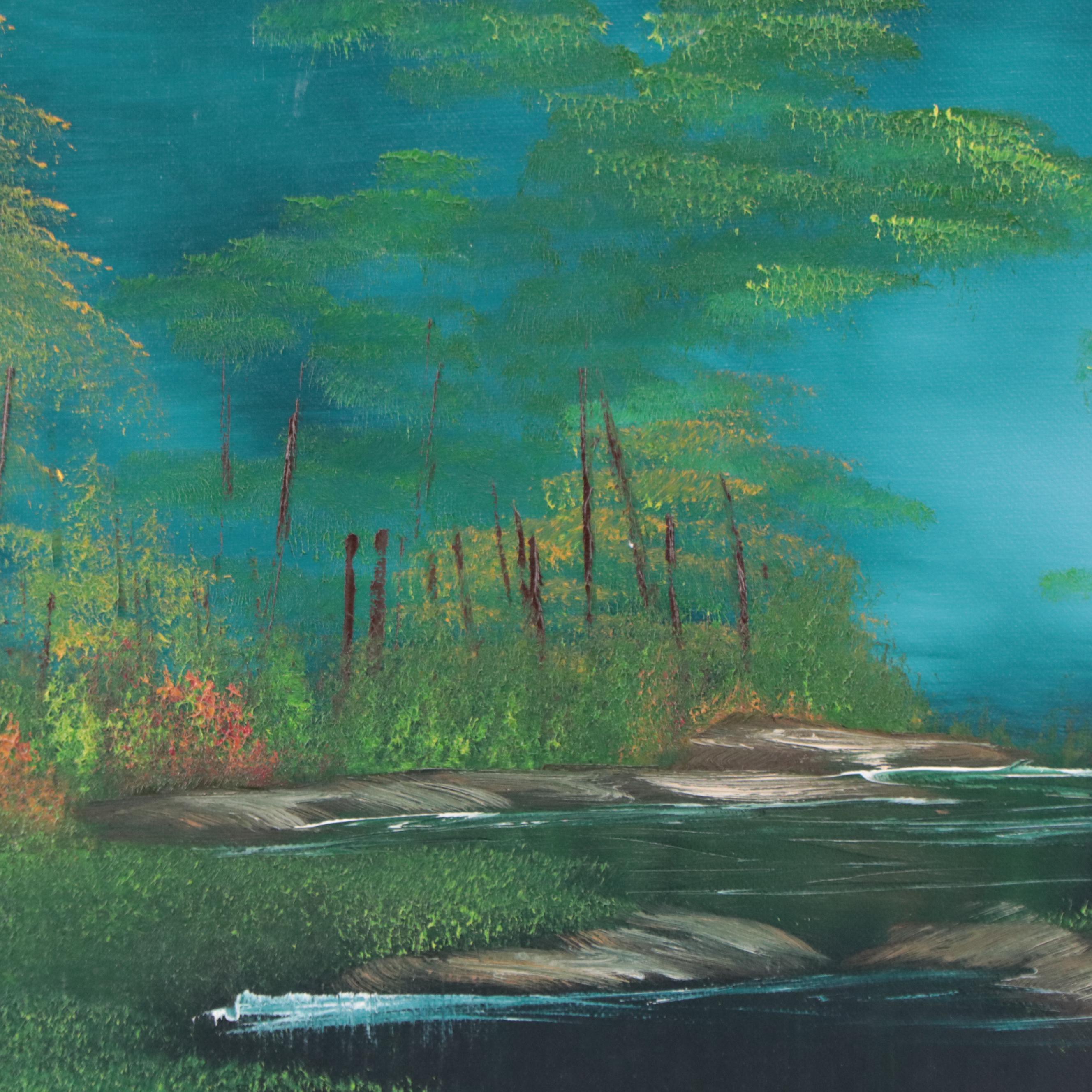 Oil Painting of Nocturne Pond Landscape