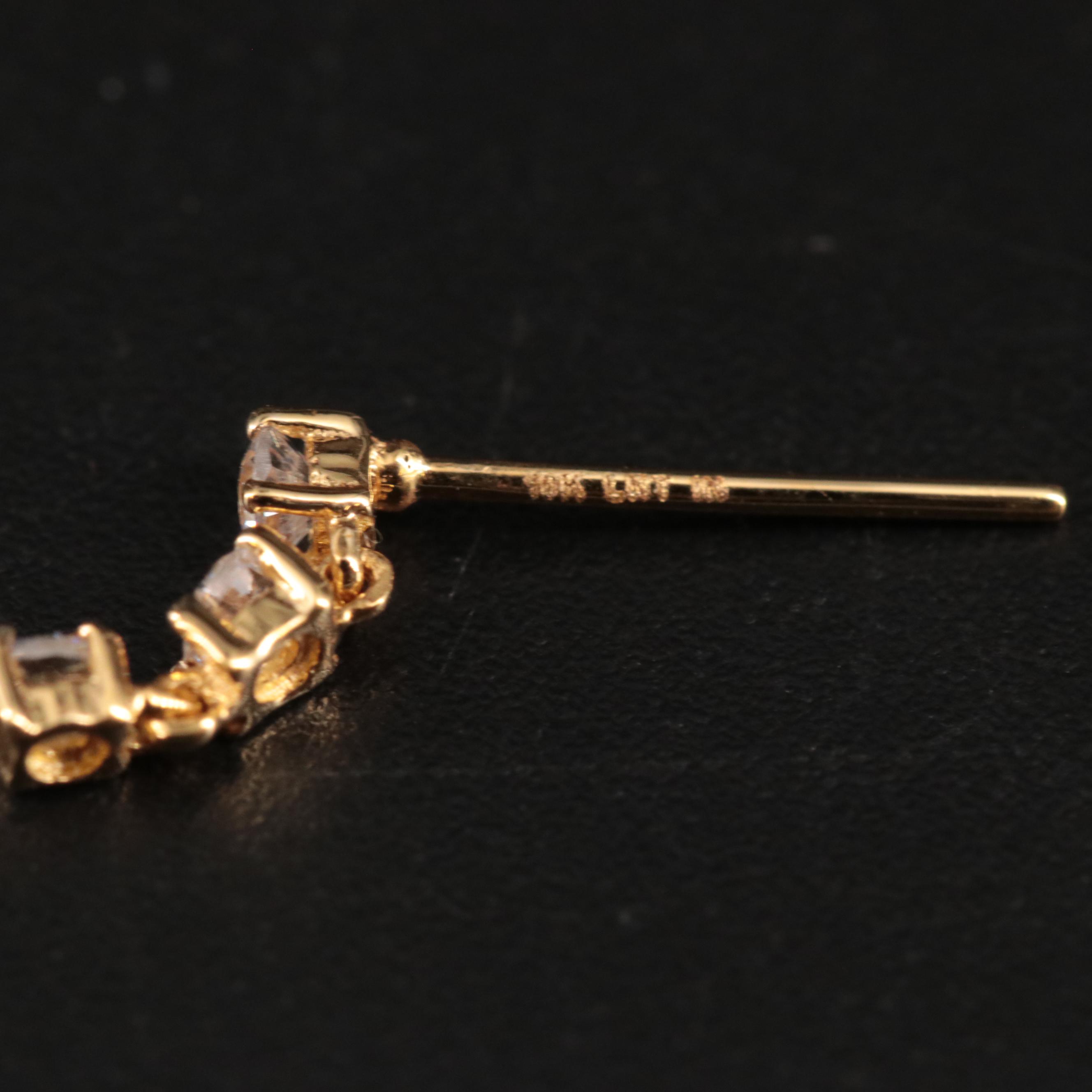 10K Cubic Zirconia Three Stone Chain Drop Earrings