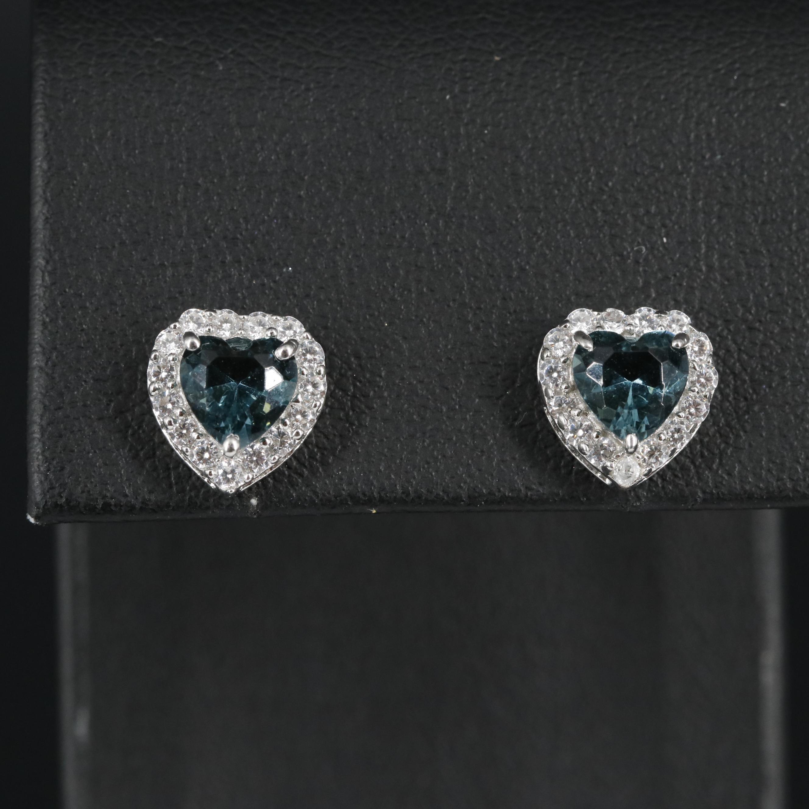 Sterling Topaz and Cubic Zirconia Heart Halo Stud Earrings