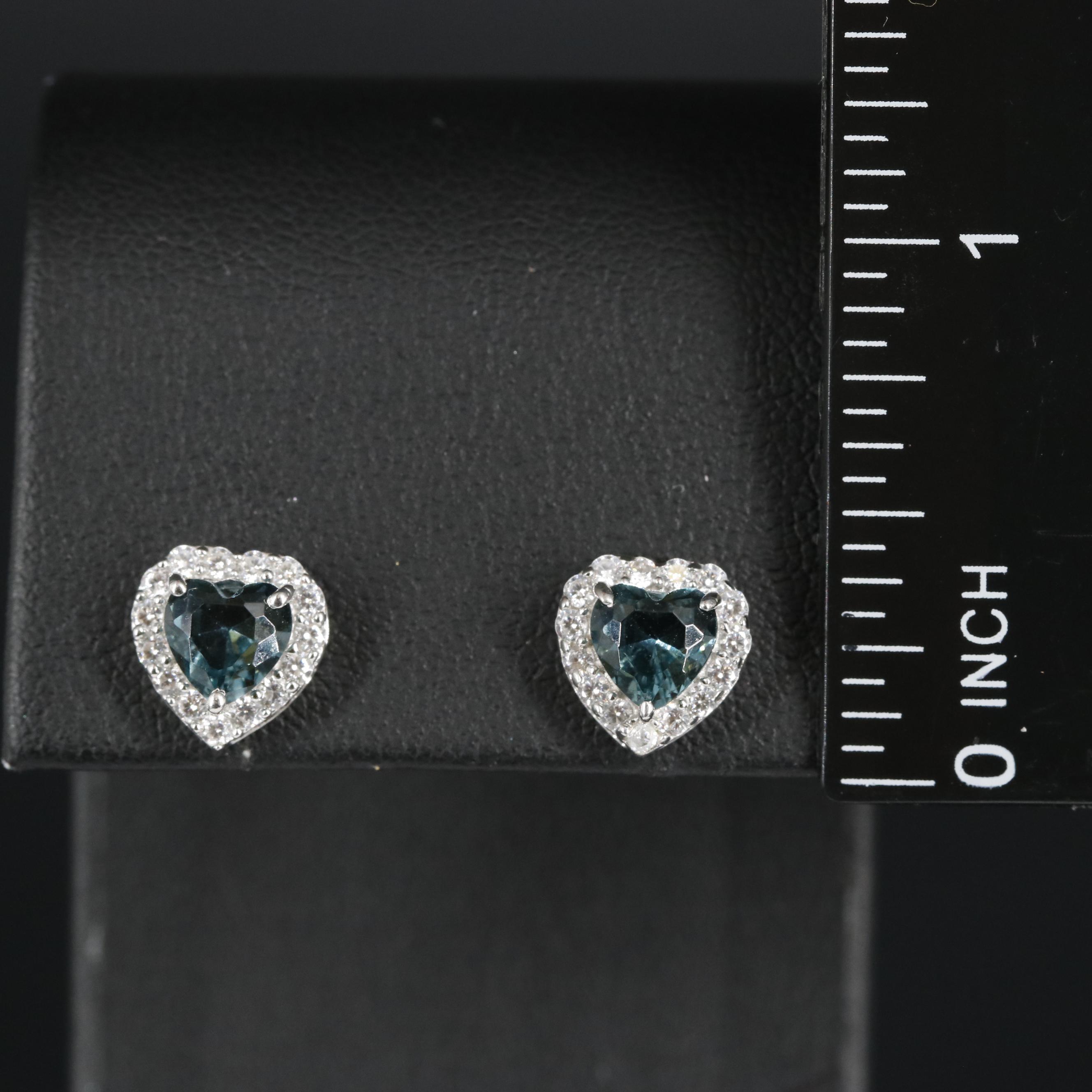 Sterling Topaz and Cubic Zirconia Heart Halo Stud Earrings