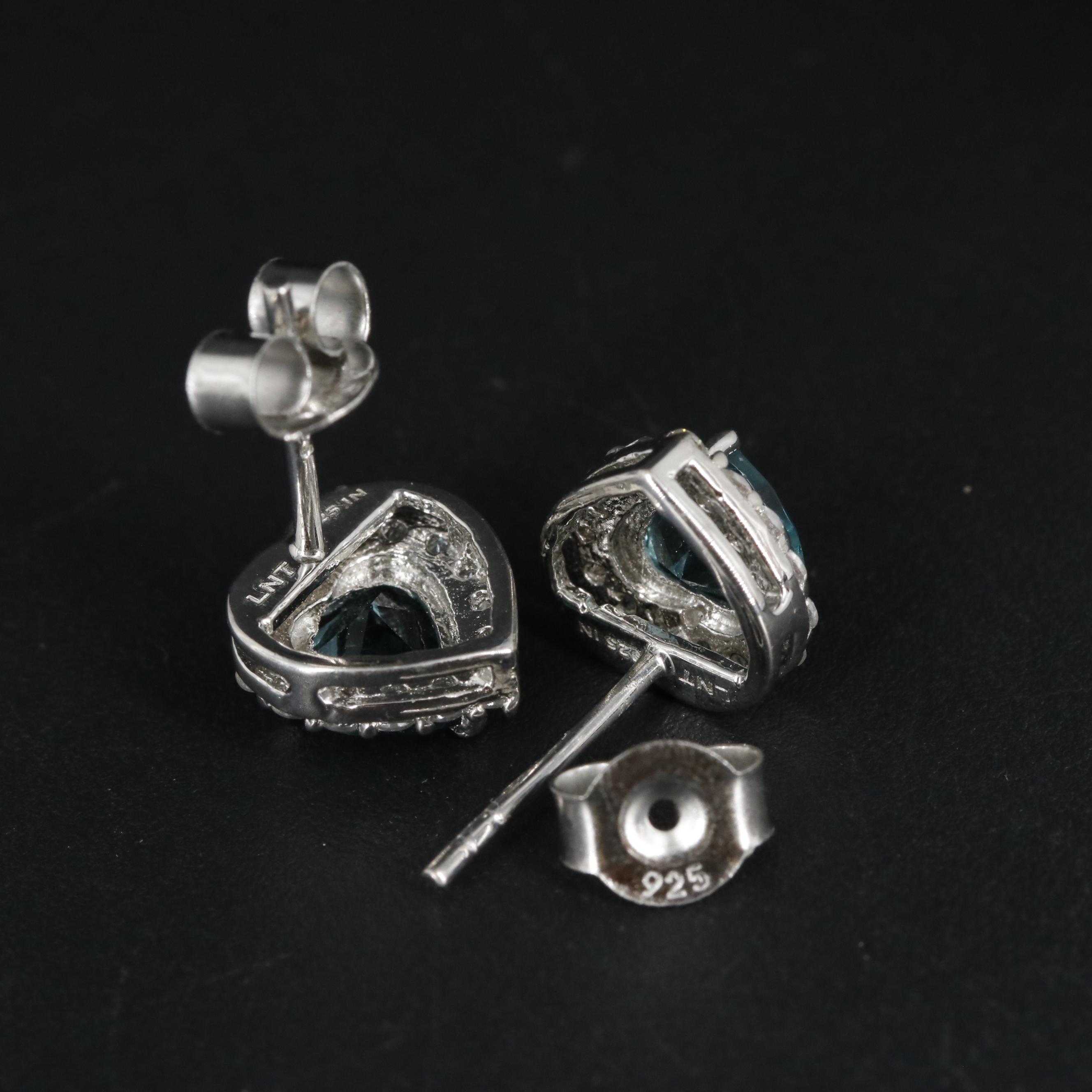 Sterling Topaz and Cubic Zirconia Heart Halo Stud Earrings