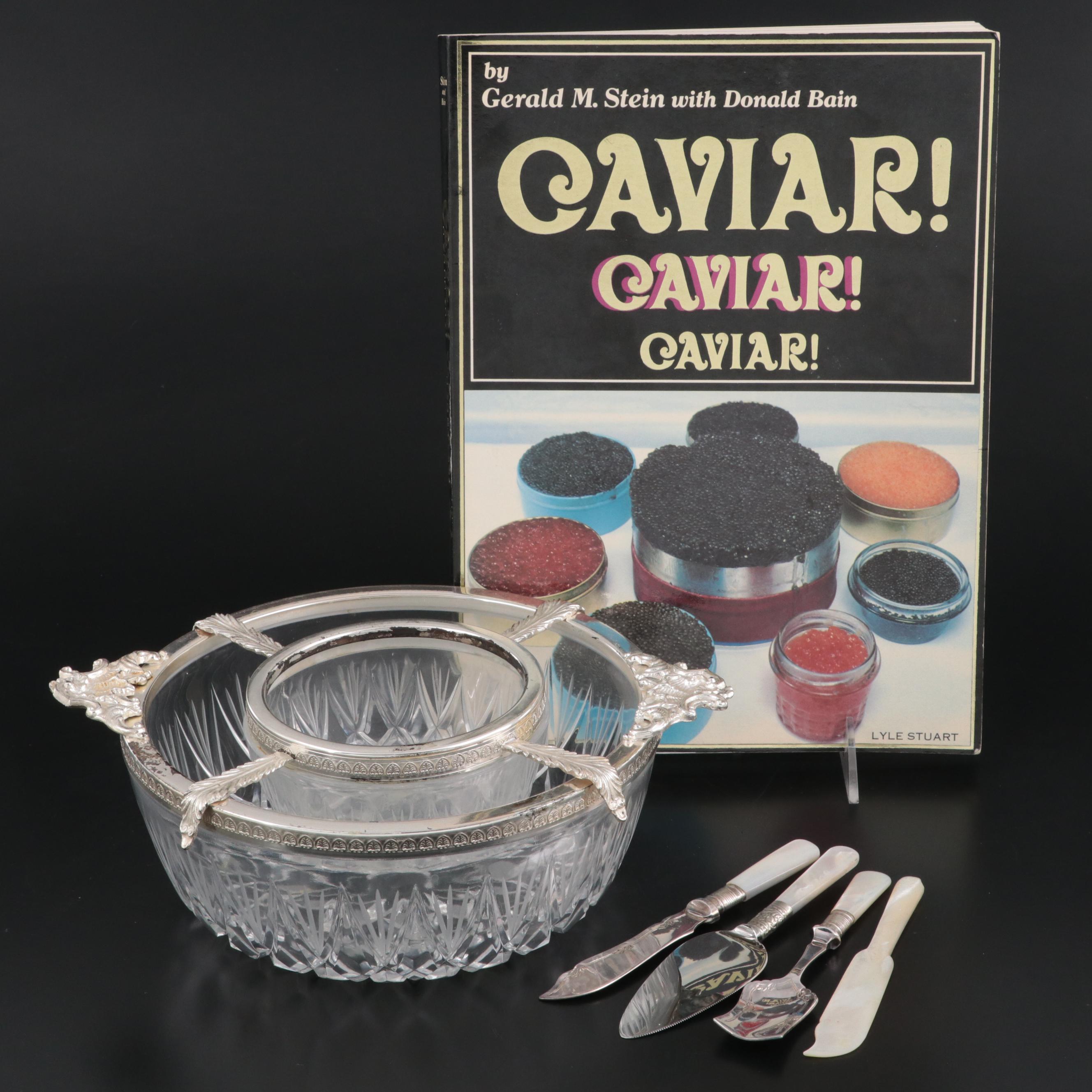 First Edition "Caviar! Caviar! Caviar!" with Crystal Caviar Bowl and Utensils